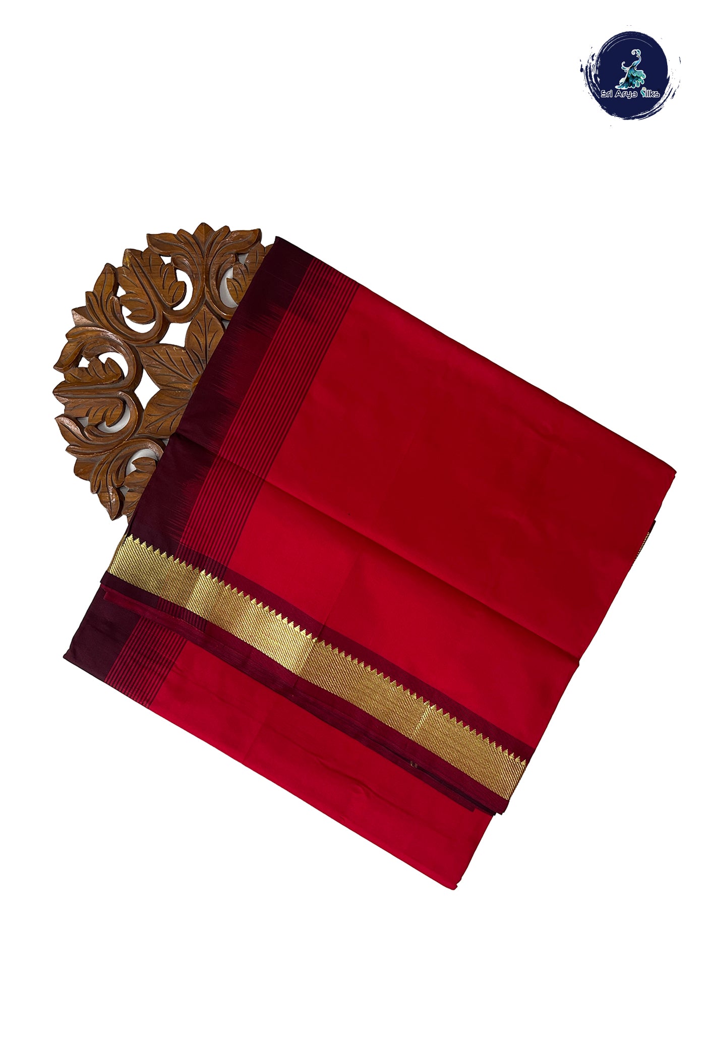 Red Half Pure Madisar Silk Cotton Saree With Plain Pattern