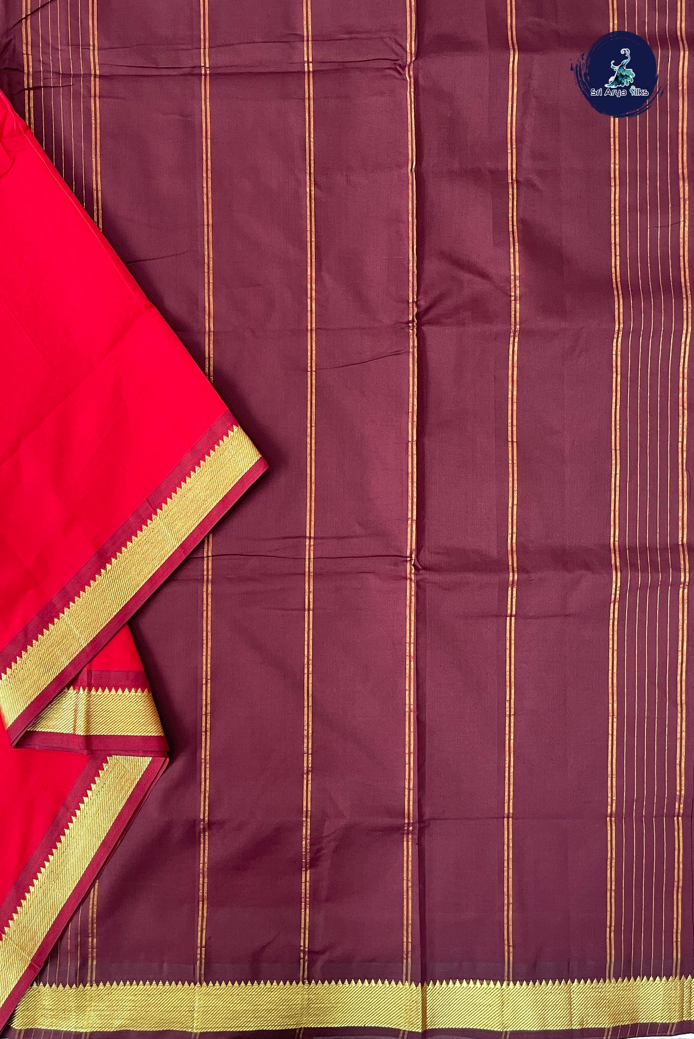 Red Half Pure Madisar Silk Cotton Saree With Plain Pattern