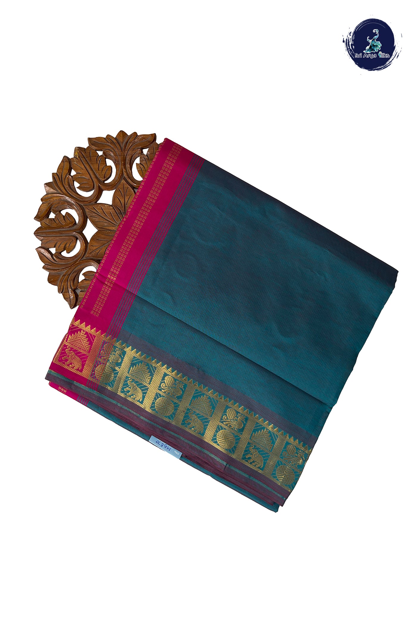 Teal Half Pure Madisar Silk Cotton Saree With Plain Pattern