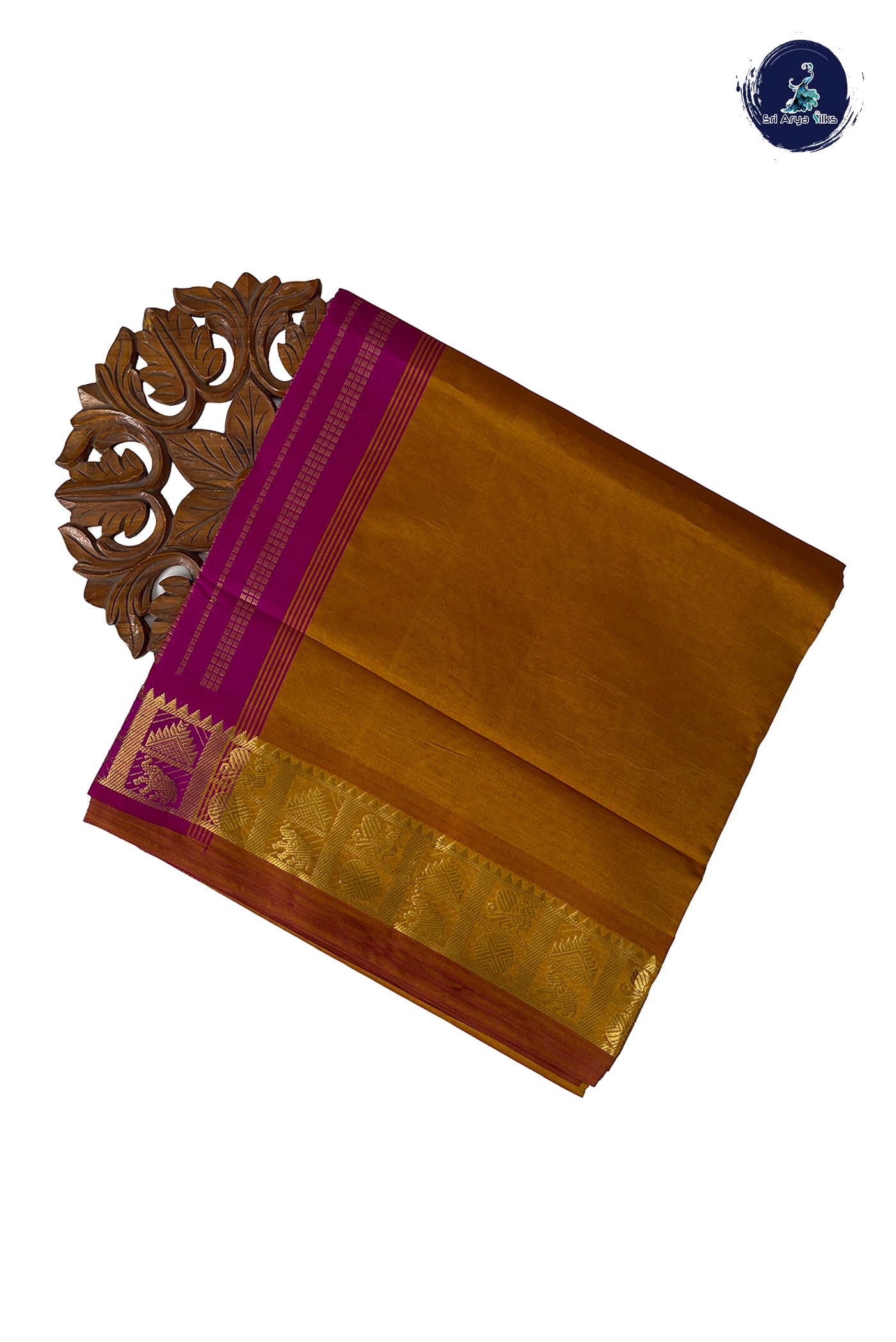Mustard Yellow Half Pure Madisar Silk Cotton Saree With Plain Pattern