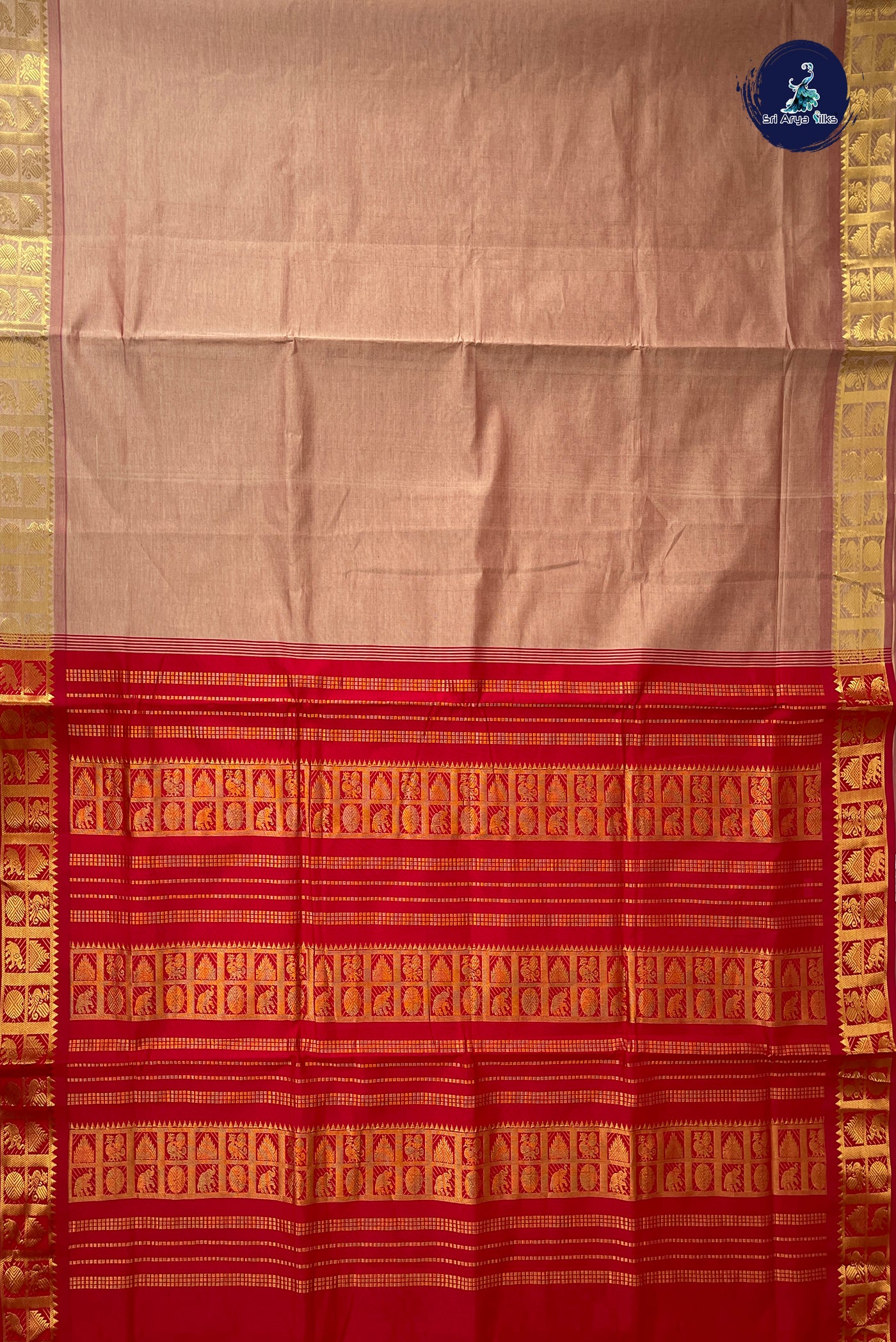 Pastel Shade Half Pure Madisar Silk Cotton Saree With Plain Pattern