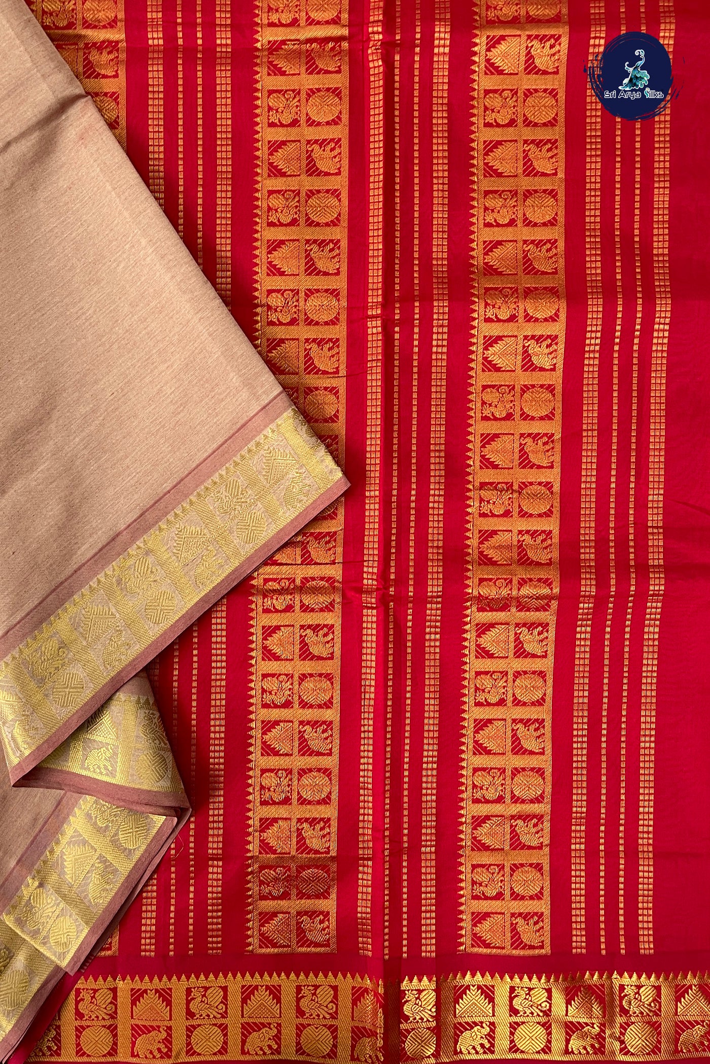 Pastel Shade Half Pure Madisar Silk Cotton Saree With Plain Pattern