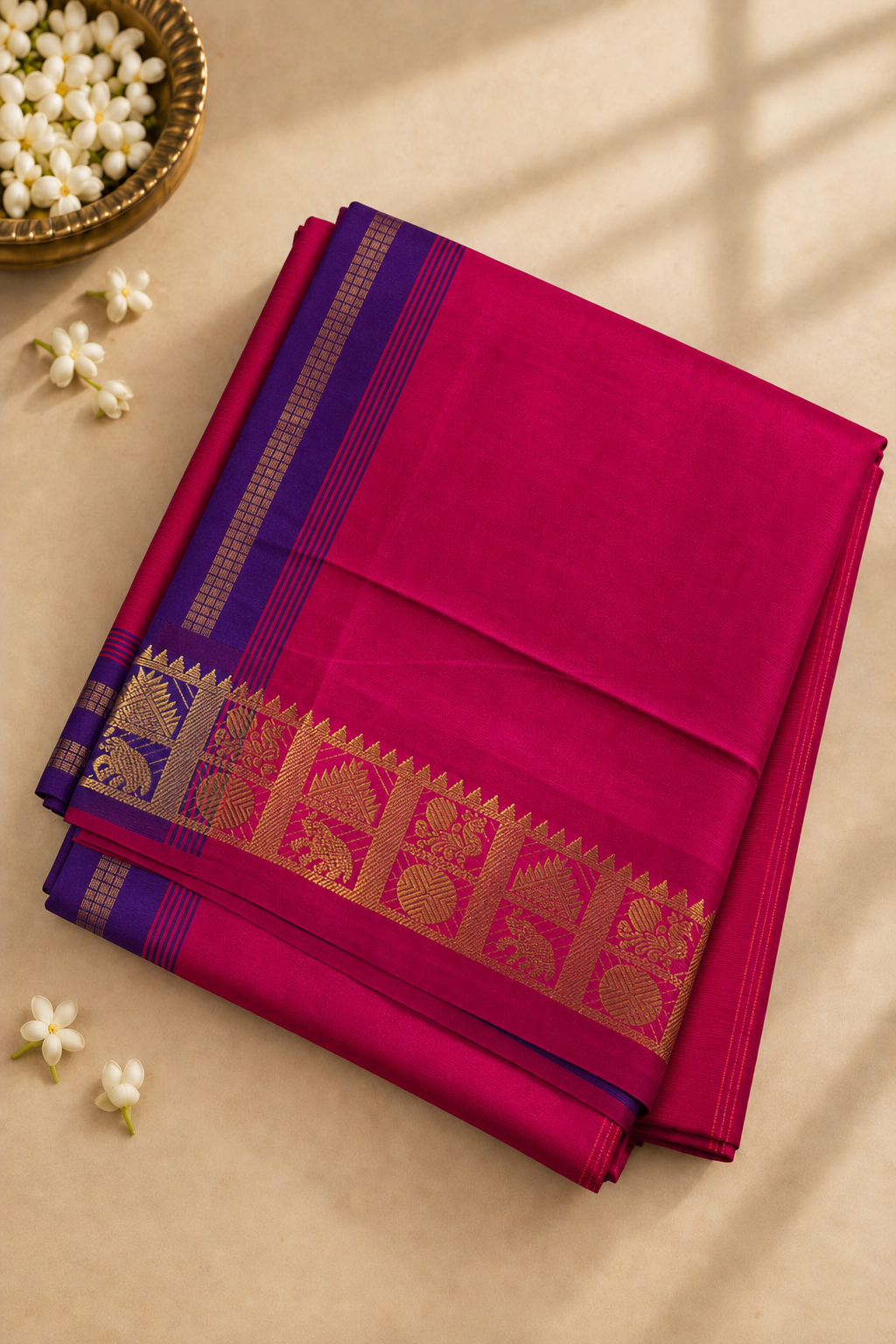 Pink Half Pure Madisar Silk Cotton Saree With Plain Pattern