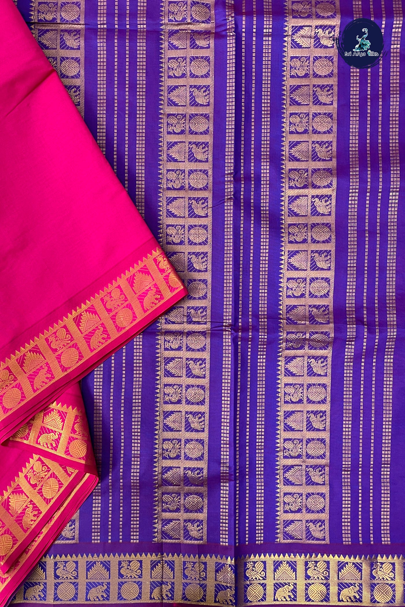 Pink Half Pure Madisar Silk Cotton Saree With Plain Pattern