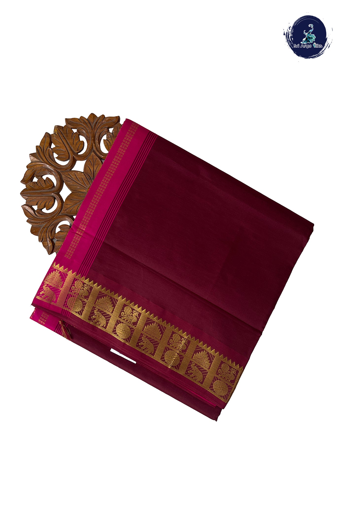 Brown Half Pure Madisar Silk Cotton Saree With Plain Pattern