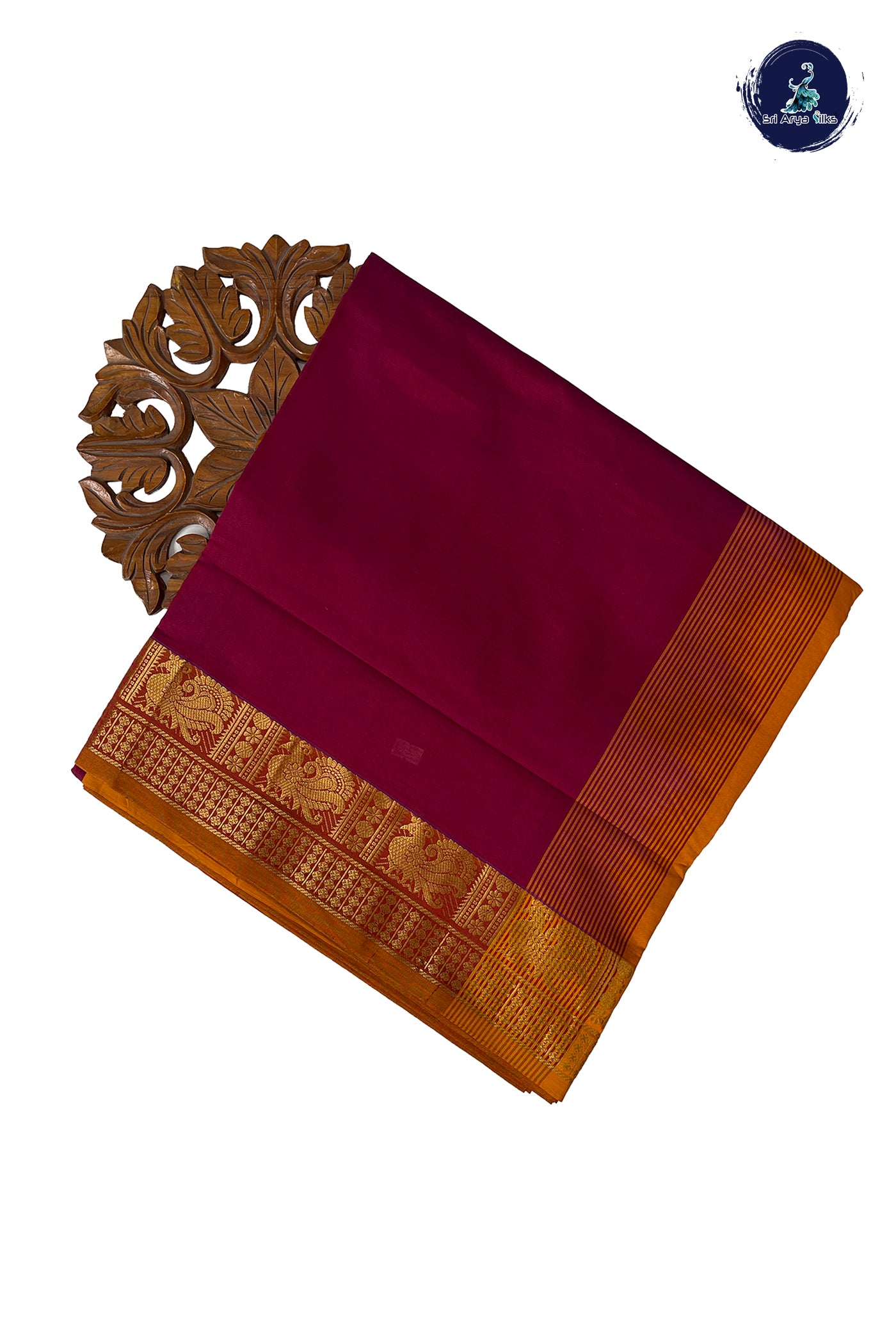 Brown Half Pure Madisar Silk Cotton Saree With Plain Pattern