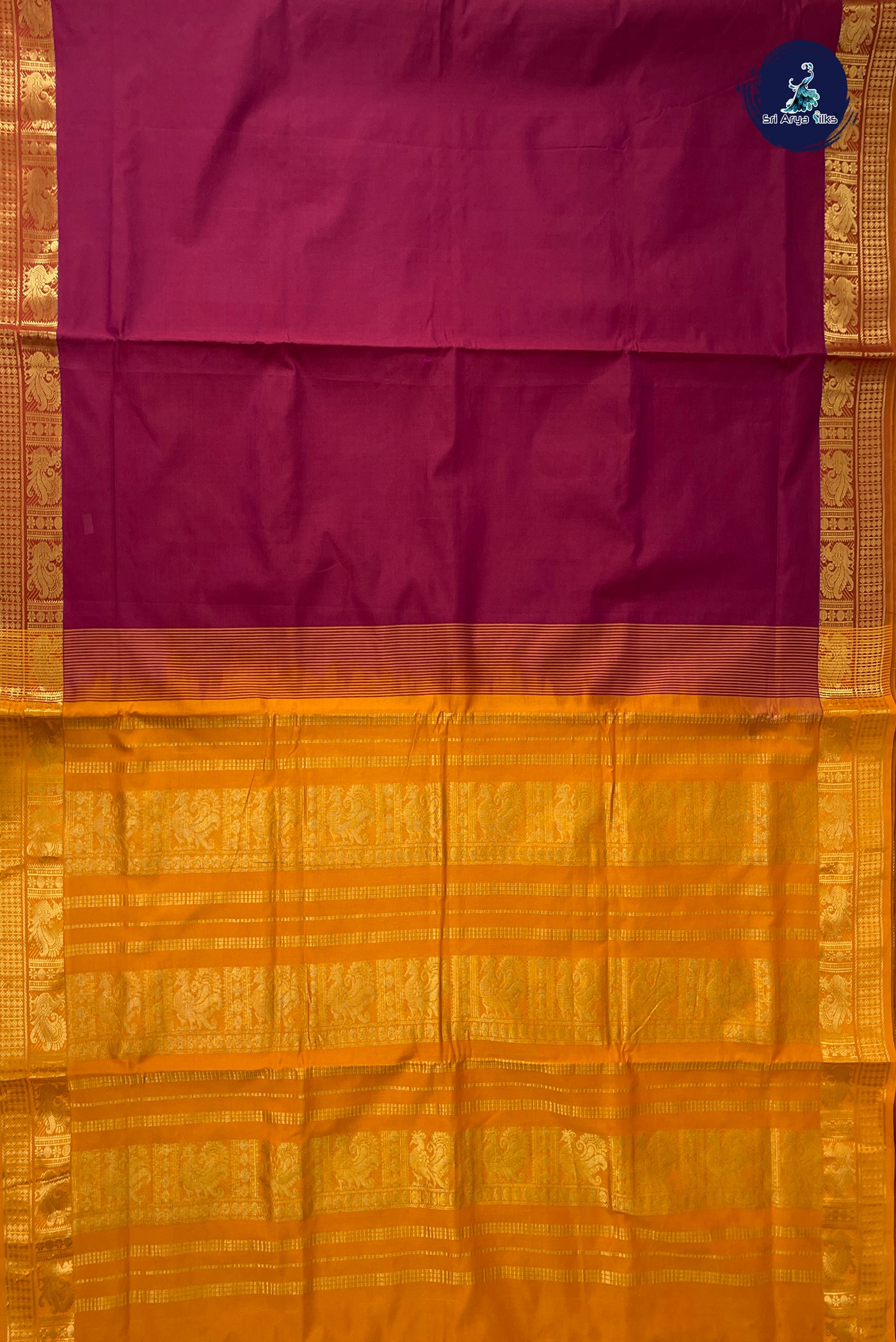 Brown Half Pure Madisar Silk Cotton Saree With Plain Pattern