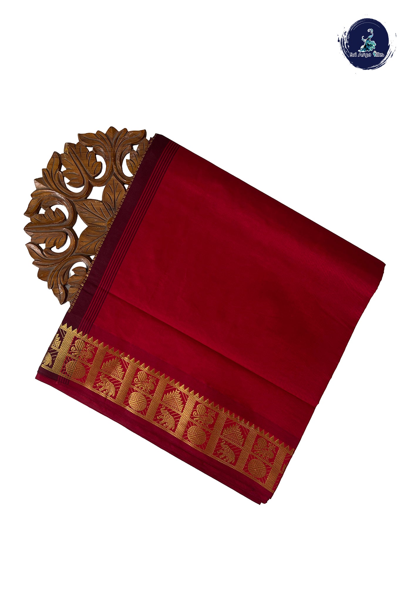 Red Half Pure Madisar Silk Cotton Saree With Plain Pattern