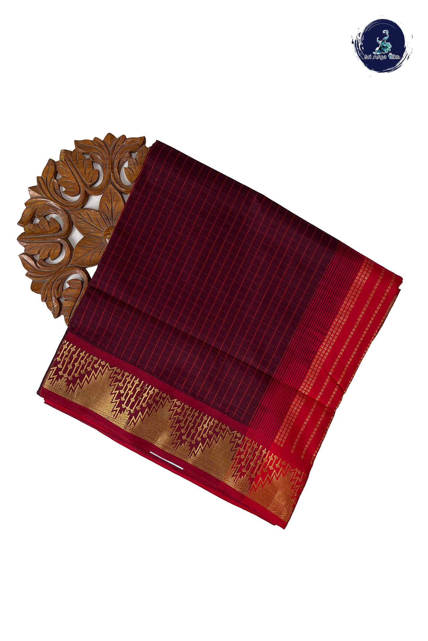 Brown Half Pure Madisar Silk Cotton Saree With Checked Pattern