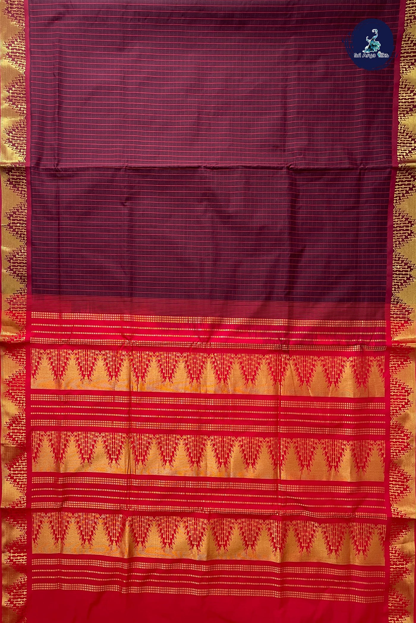 Brown Half Pure Madisar Silk Cotton Saree With Checked Pattern