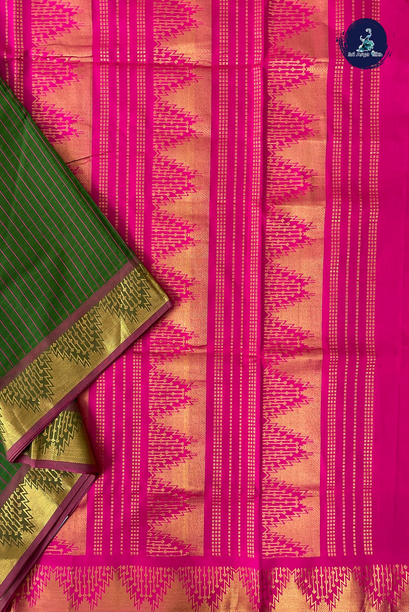 Green Half Pure Madisar Silk Cotton Saree With Checked Pattern