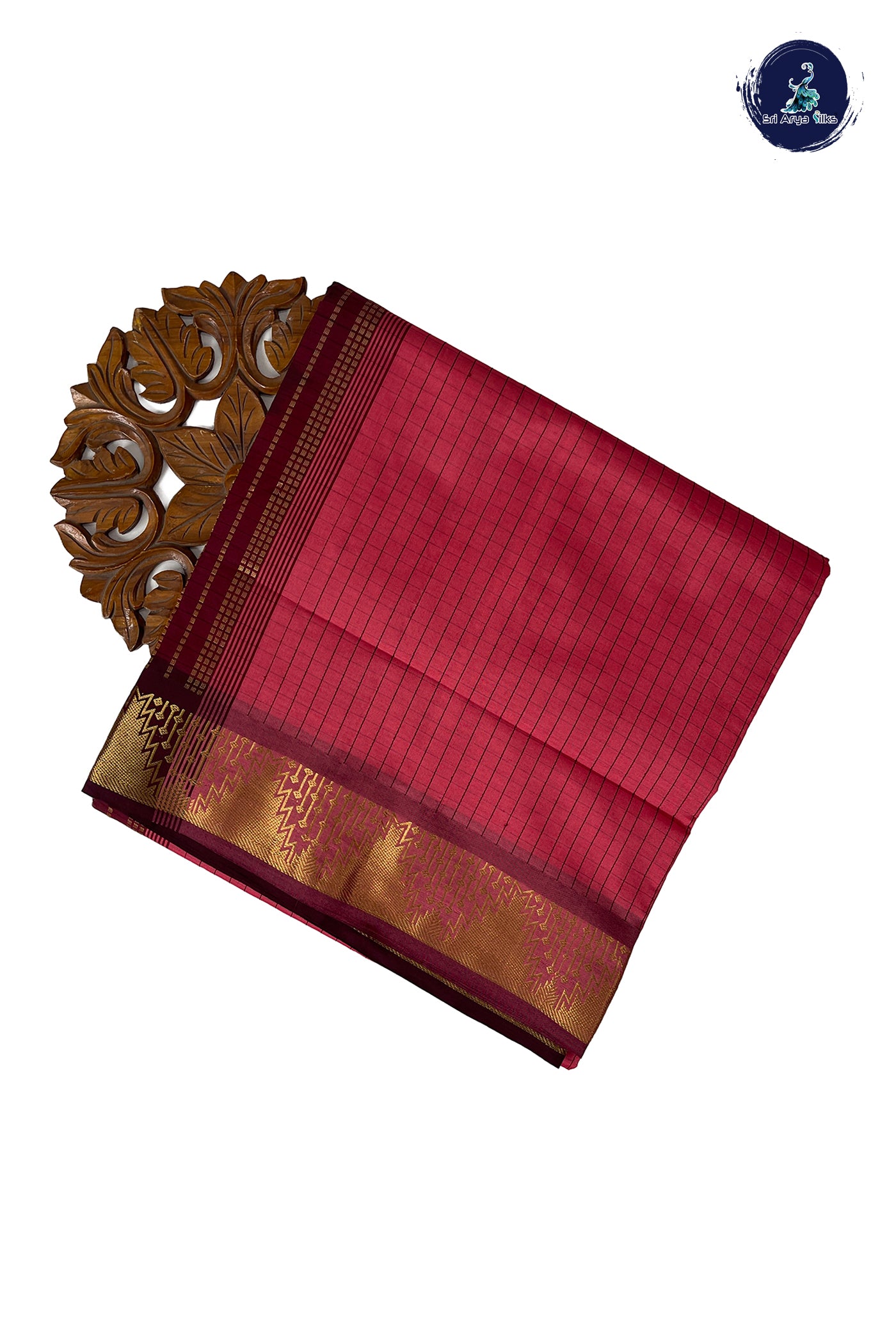 Caramel Shade Half Pure Madisar Silk Cotton Saree With Checked Pattern