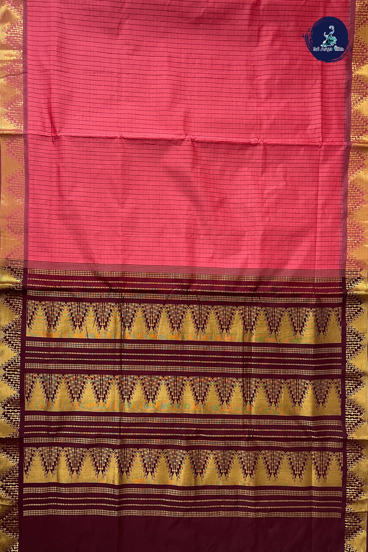 Caramel Shade Half Pure Madisar Silk Cotton Saree With Checked Pattern