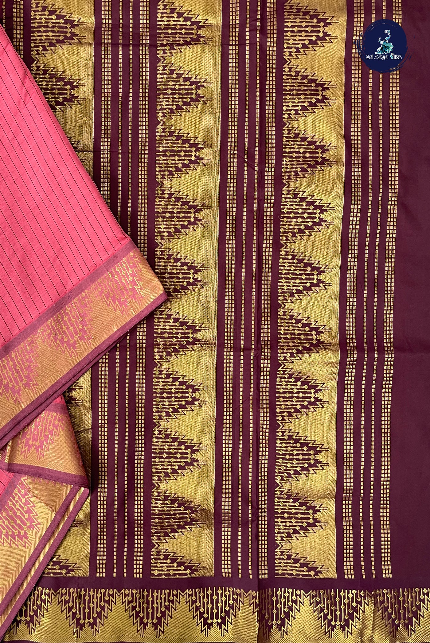 Caramel Shade Half Pure Madisar Silk Cotton Saree With Checked Pattern