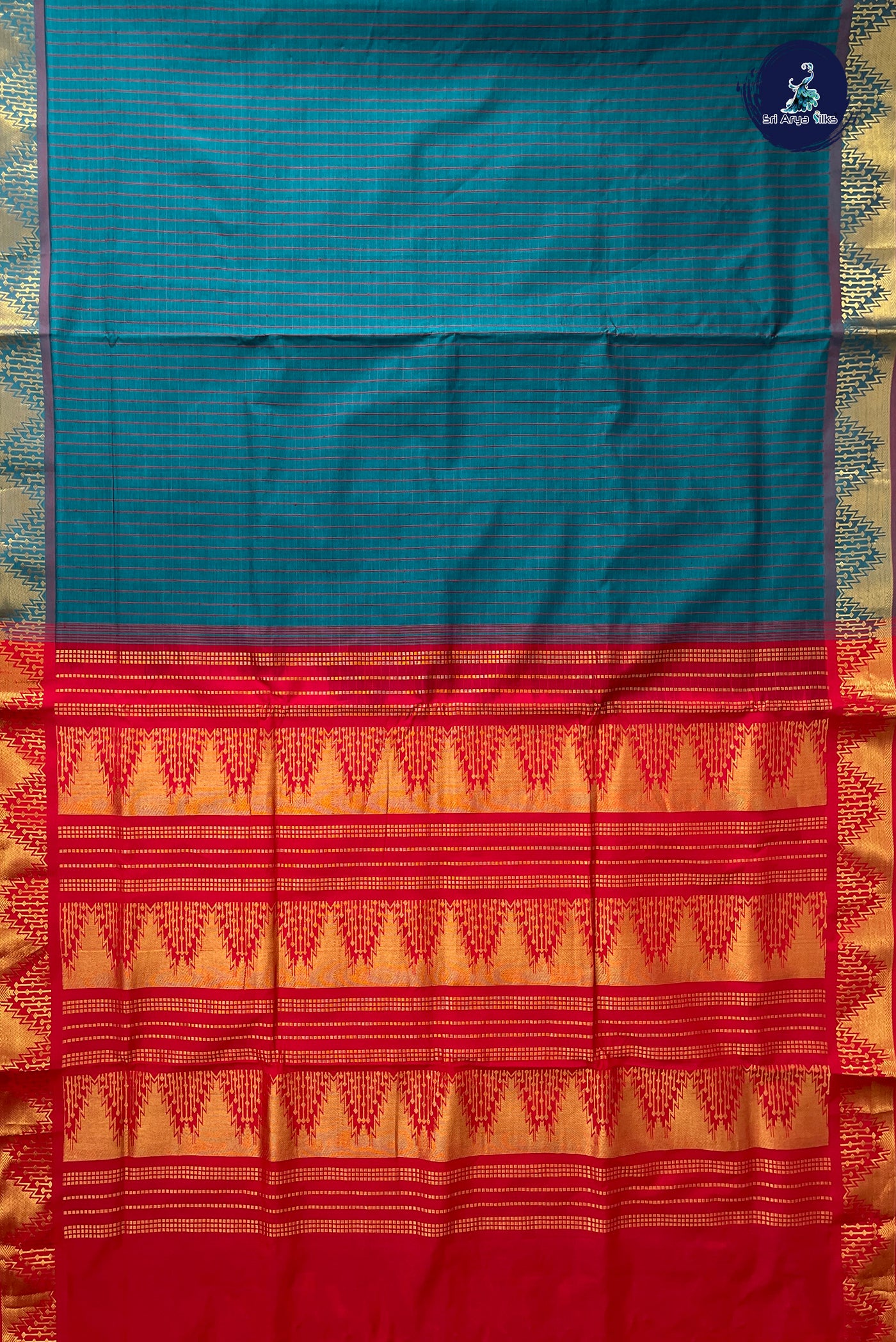 Teal Half Pure Madisar Silk Cotton Saree With Checked Pattern