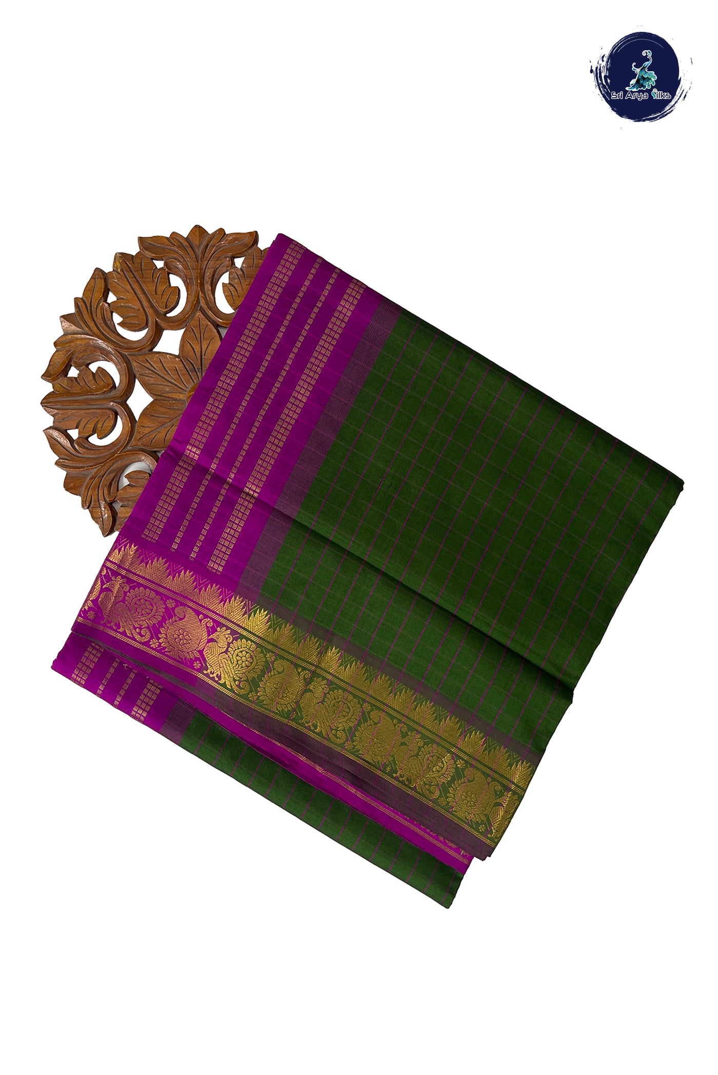 Green Half Pure Madisar Silk Cotton Saree With Checked Pattern