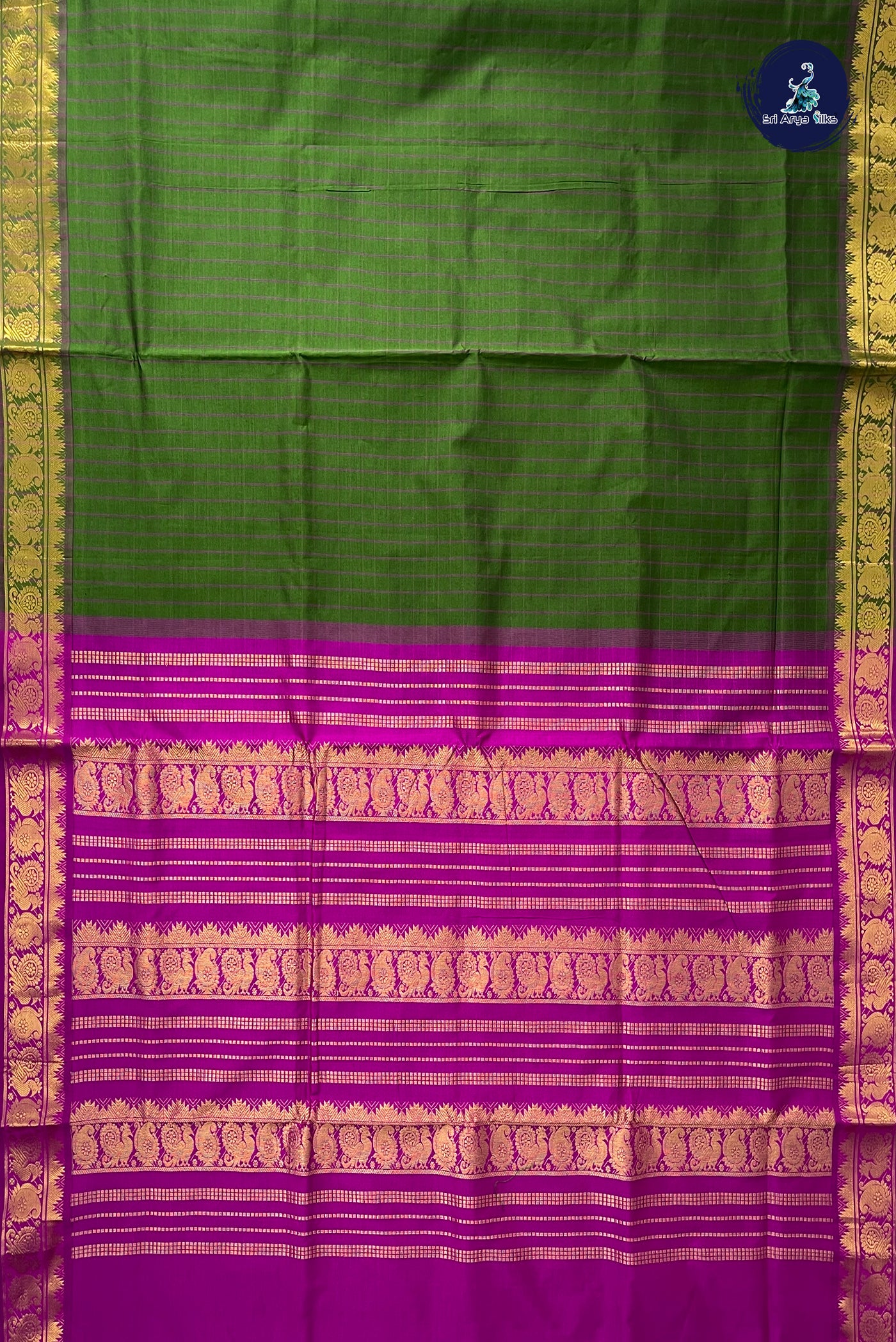 Green Half Pure Madisar Silk Cotton Saree With Checked Pattern