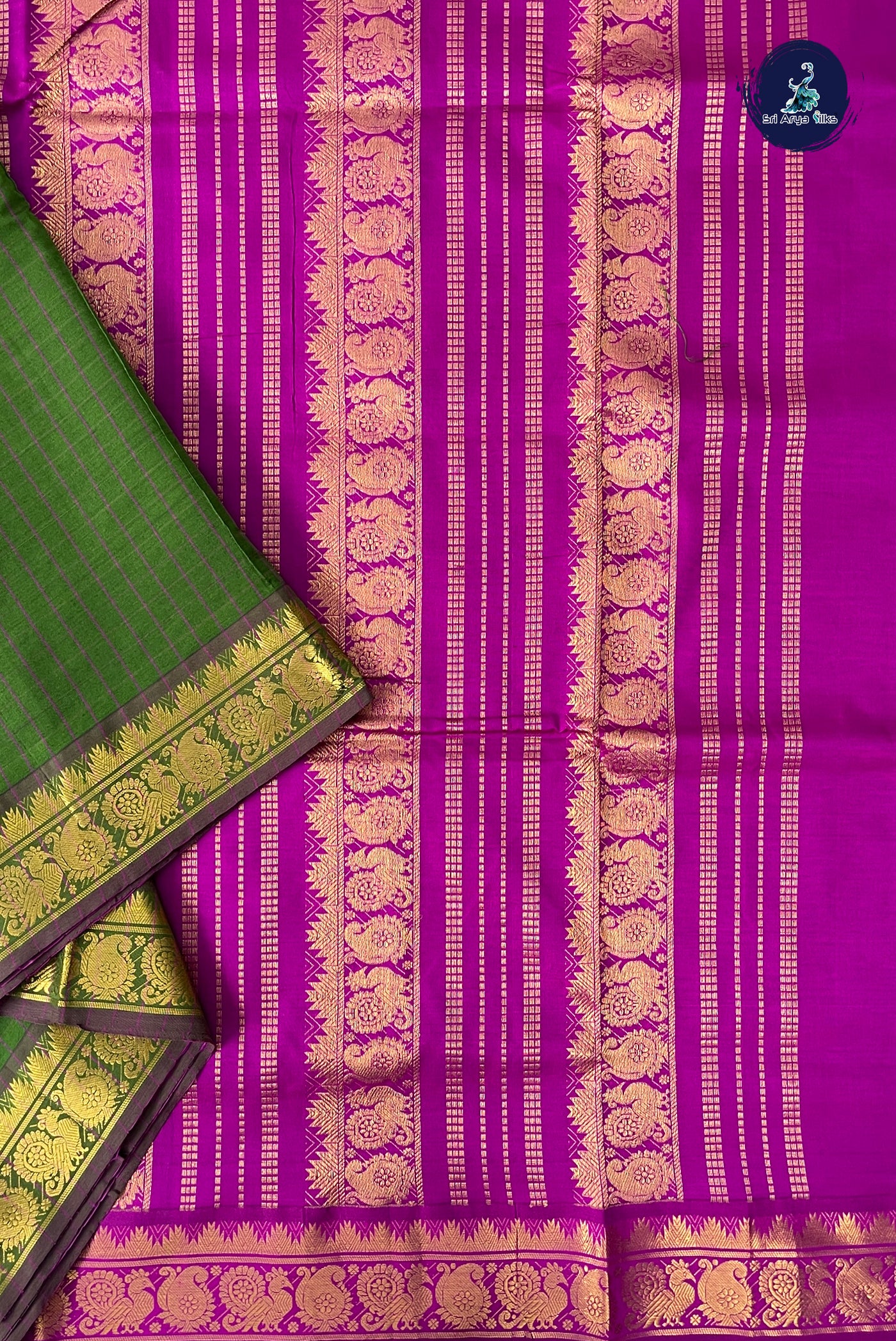 Green Half Pure Madisar Silk Cotton Saree With Checked Pattern
