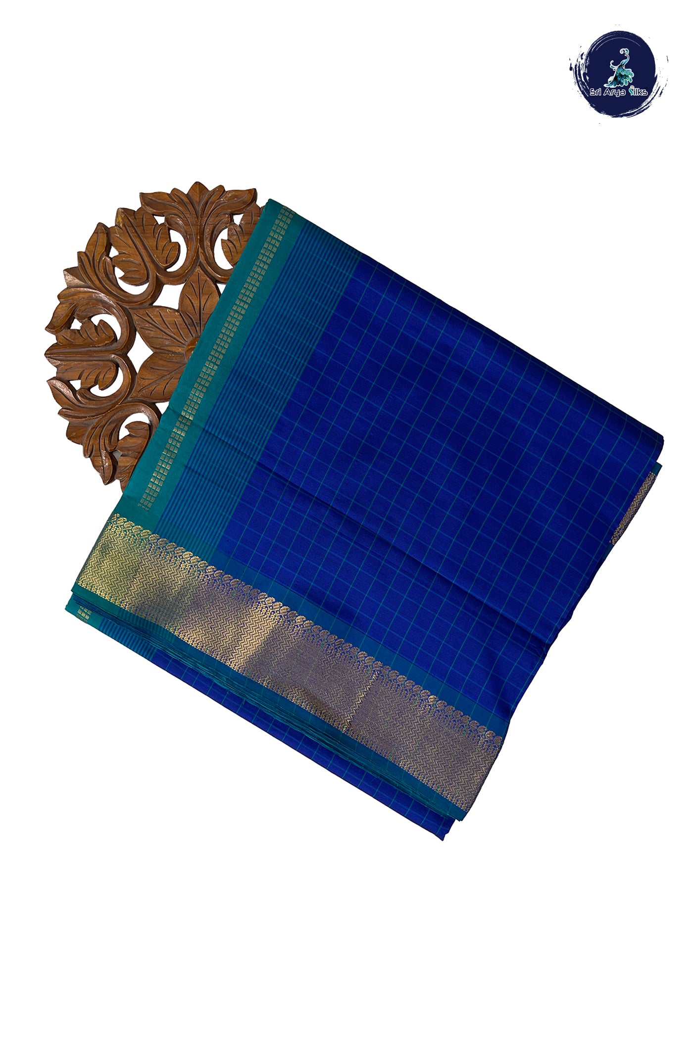 Blue Half Pure Madisar Silk Cotton Saree With Checked Pattern