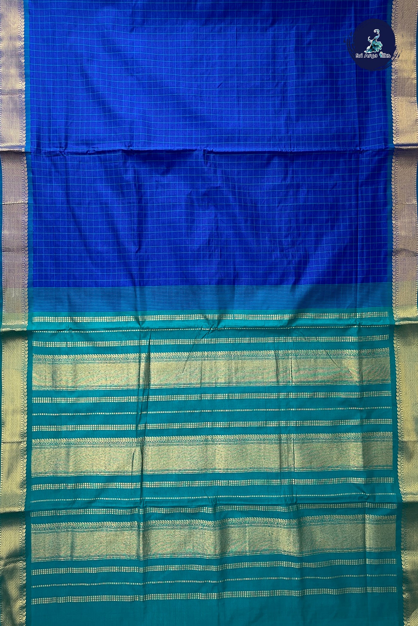 Blue Half Pure Madisar Silk Cotton Saree With Checked Pattern