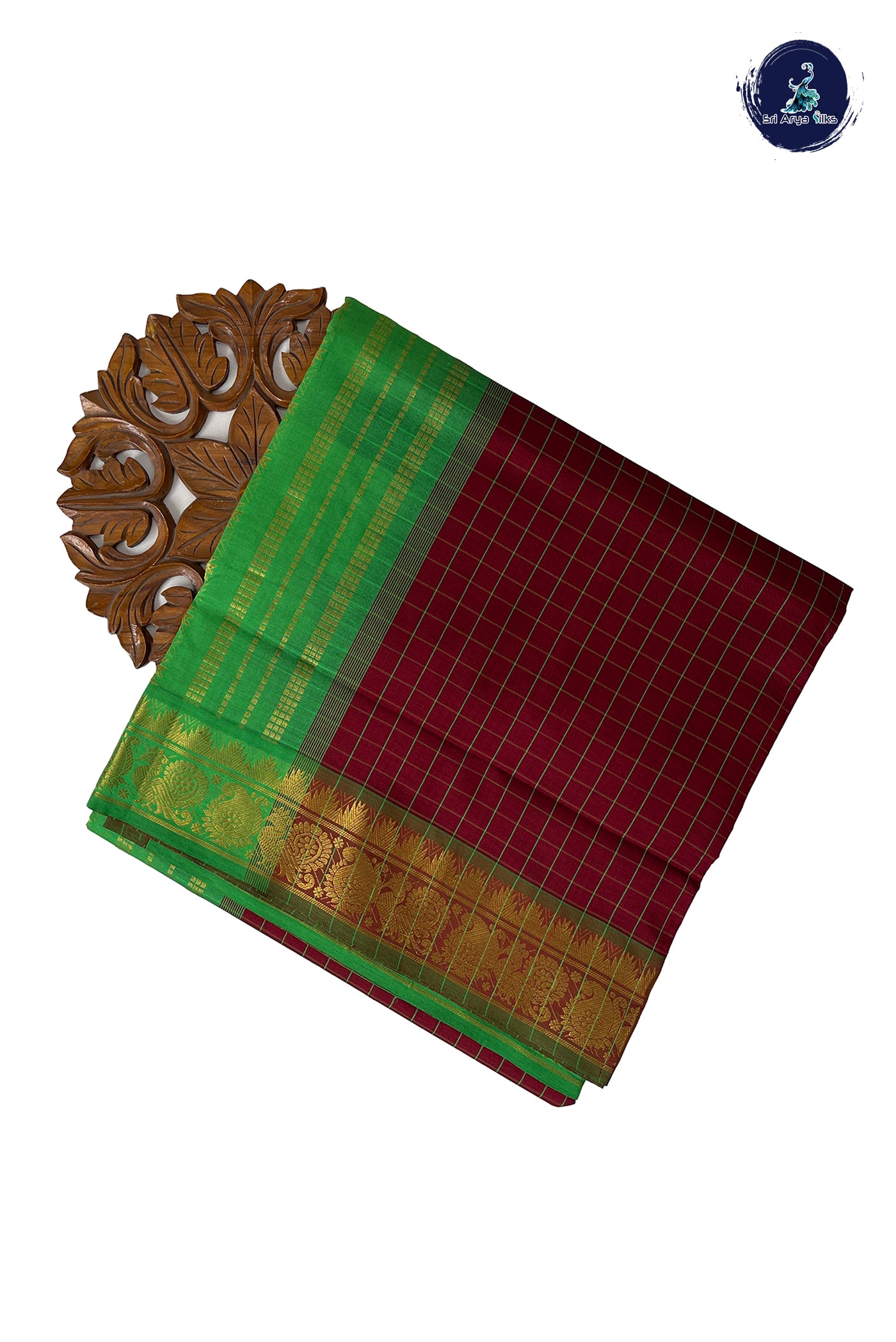 Brown Half Pure Madisar Silk Cotton Saree With Checked Pattern