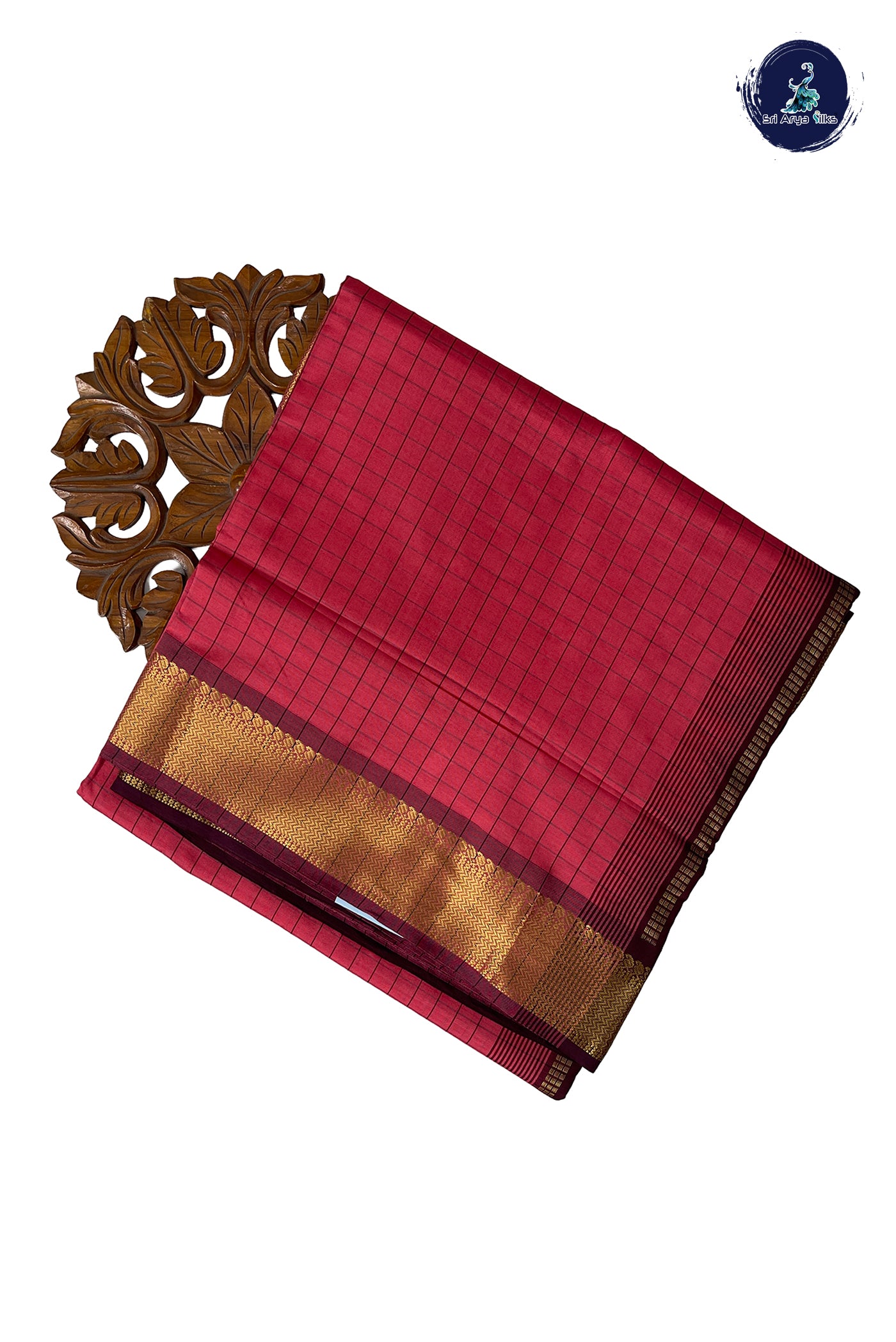 Caramel Shade Half Pure Madisar Silk Cotton Saree With Checked Pattern