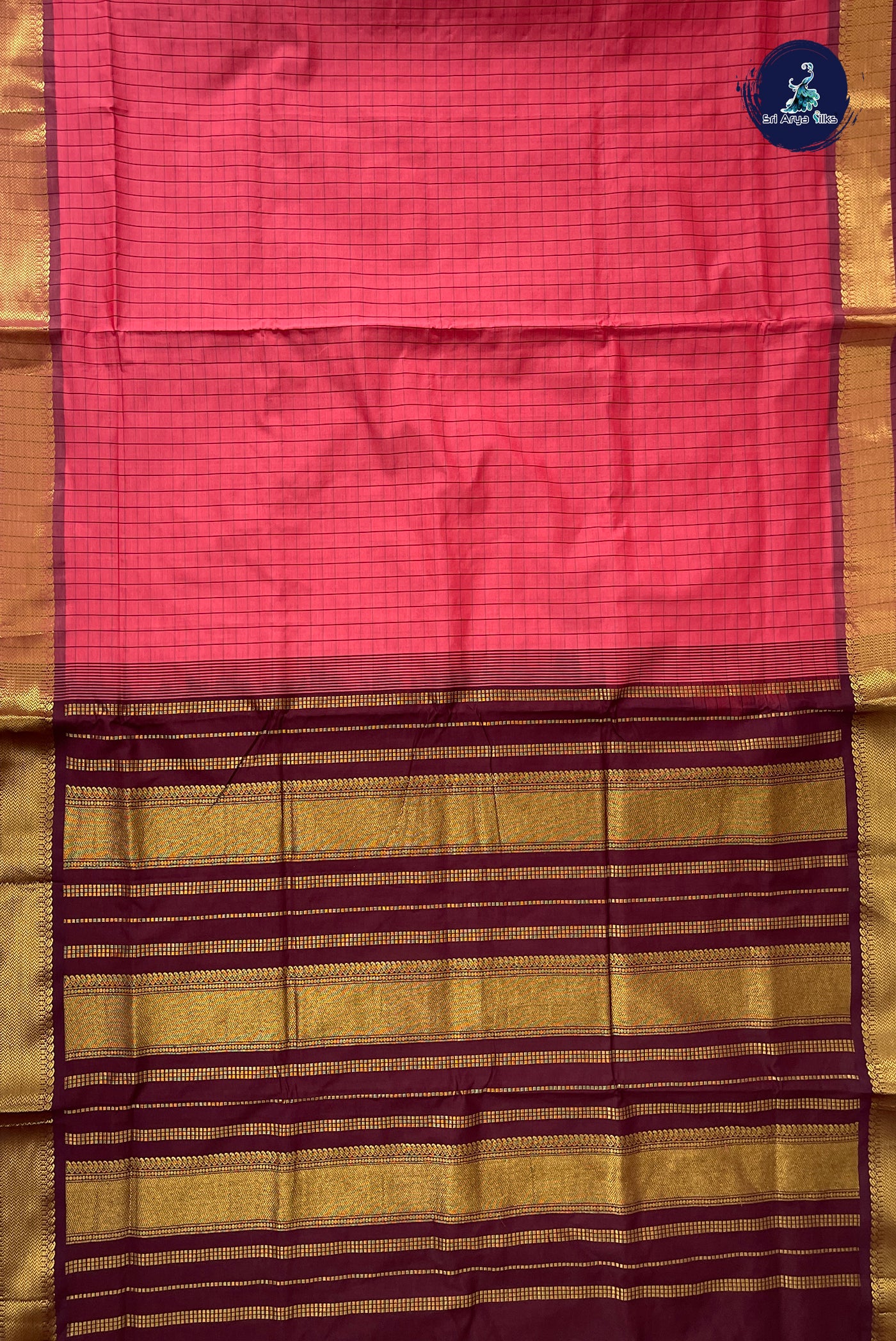 Caramel Shade Half Pure Madisar Silk Cotton Saree With Checked Pattern