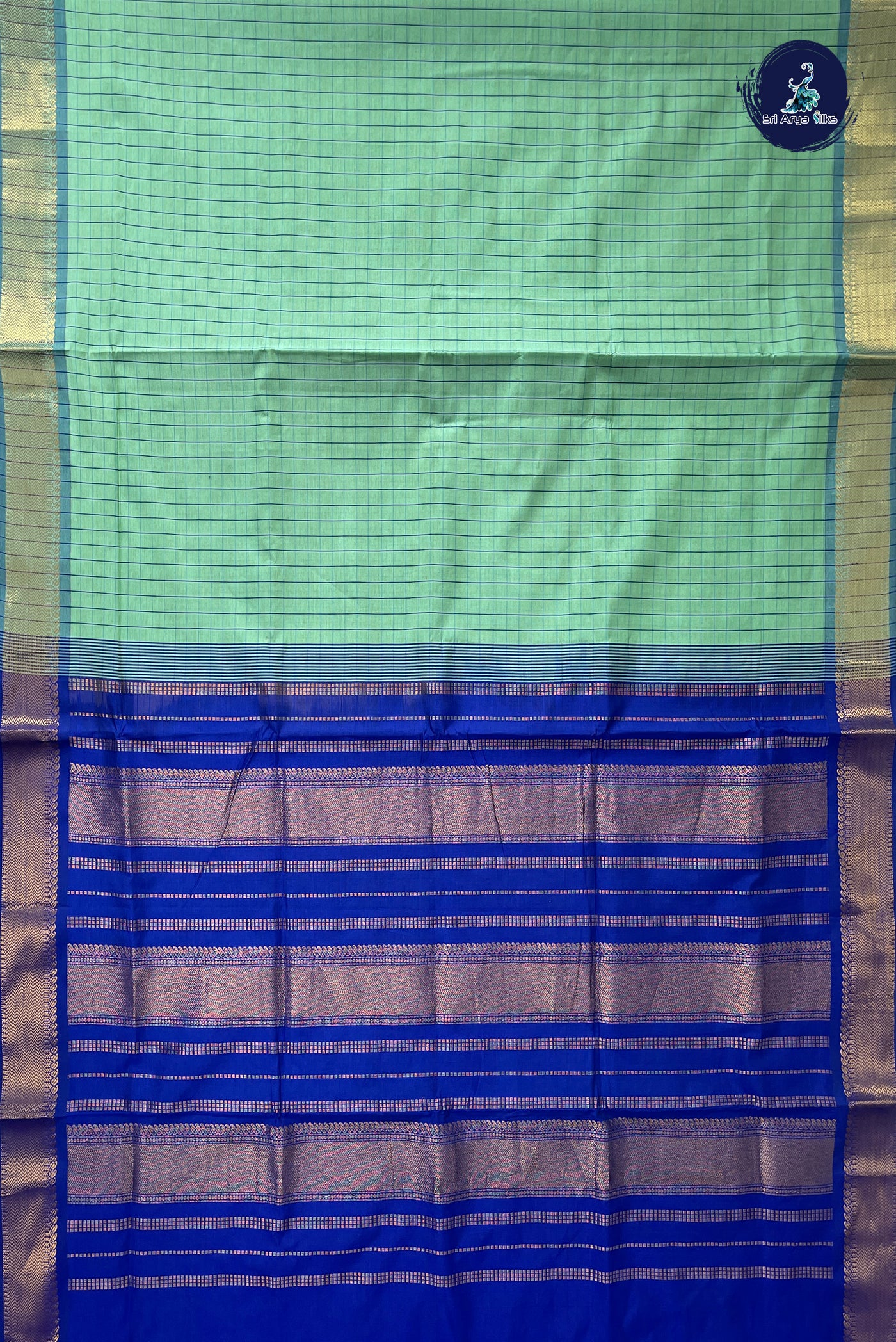 Pastel Shade Half Pure Madisar Silk Cotton Saree With Checked Pattern