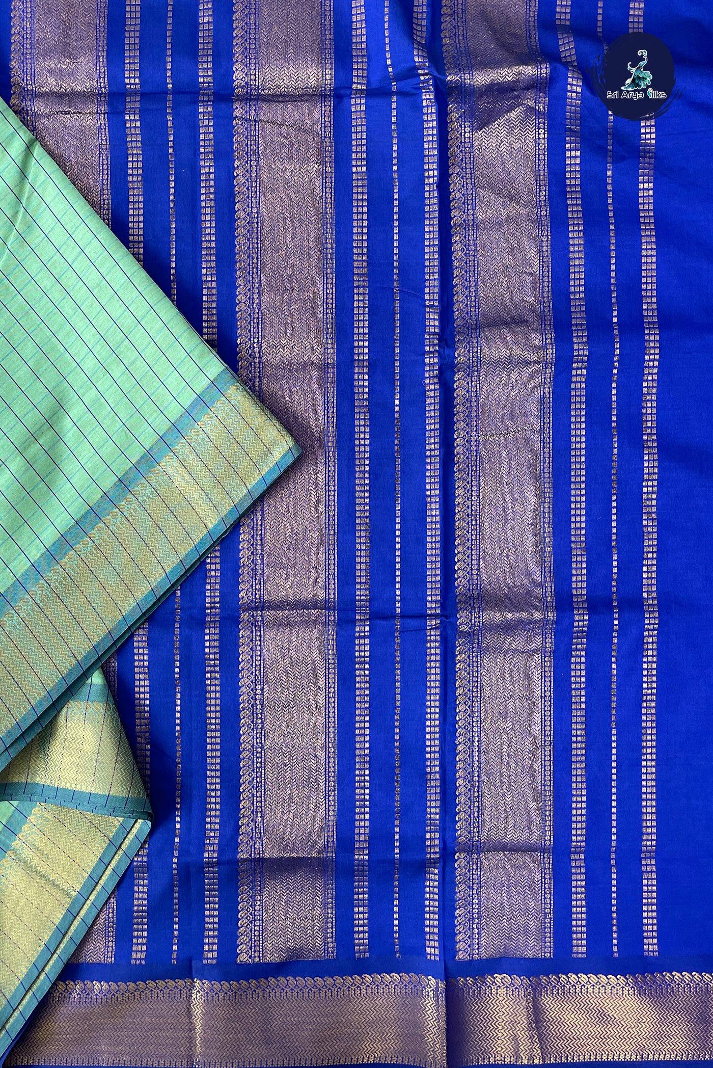 Pastel Shade Half Pure Madisar Silk Cotton Saree With Checked Pattern