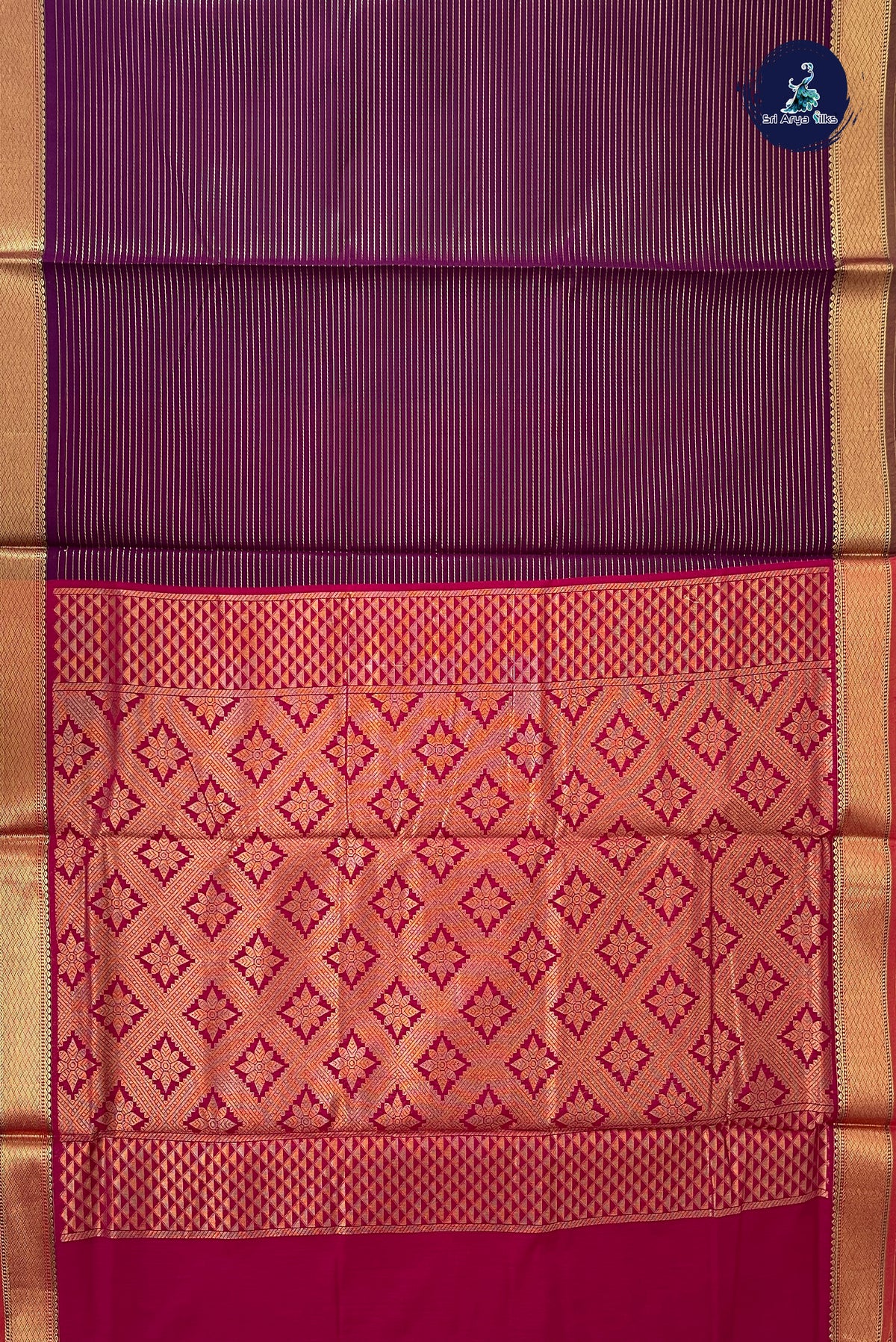 Magenta Purple Madisar Semi Silk Cotton Saree With Vaira Oosi Pattern