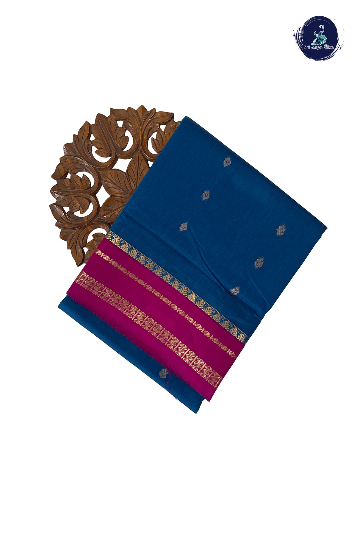 Sapphire Blue Madisar Semi Silk Cotton Saree With Zari Buttas Pattern