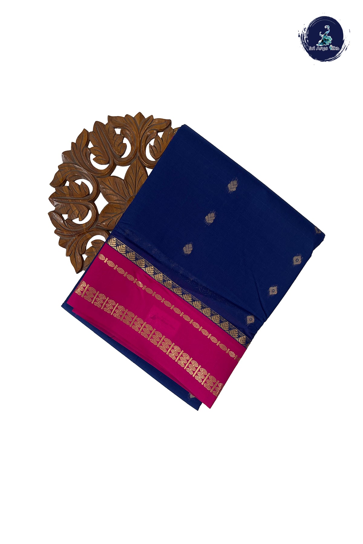 Navy Blue Madisar Semi Silk Cotton Saree With Zari Buttas Pattern