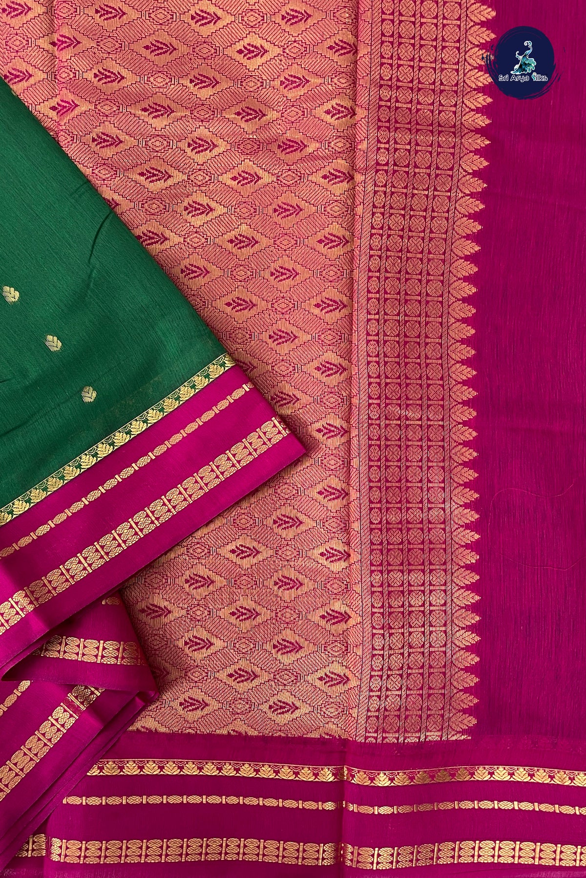Green Madisar Semi Silk Cotton Saree With Zari Buttas Pattern