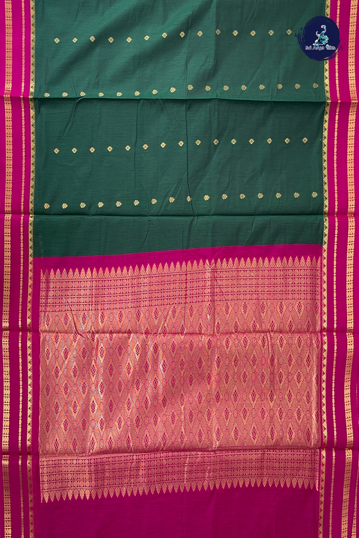 Green Madisar Semi Silk Cotton Saree With Zari Buttas Pattern