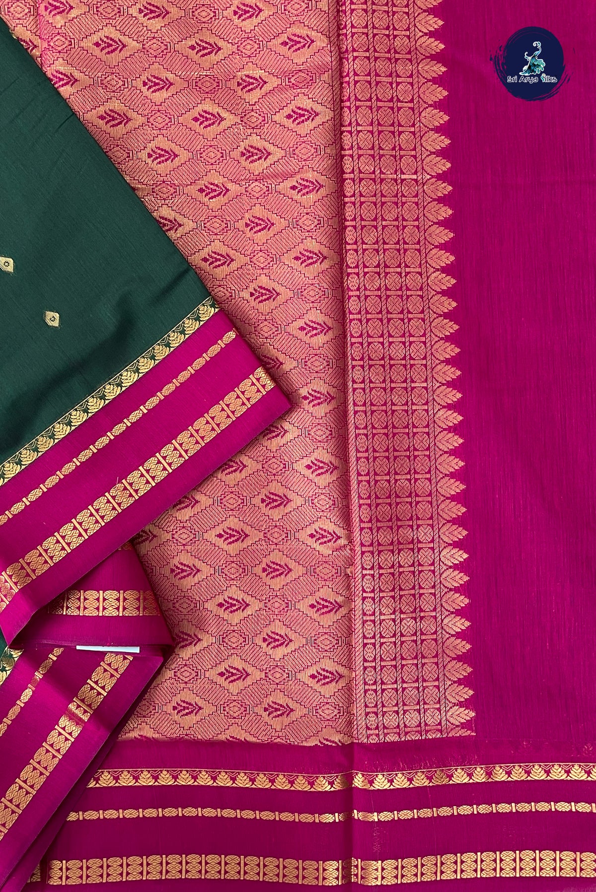 Green Madisar Semi Silk Cotton Saree With Zari Buttas Pattern