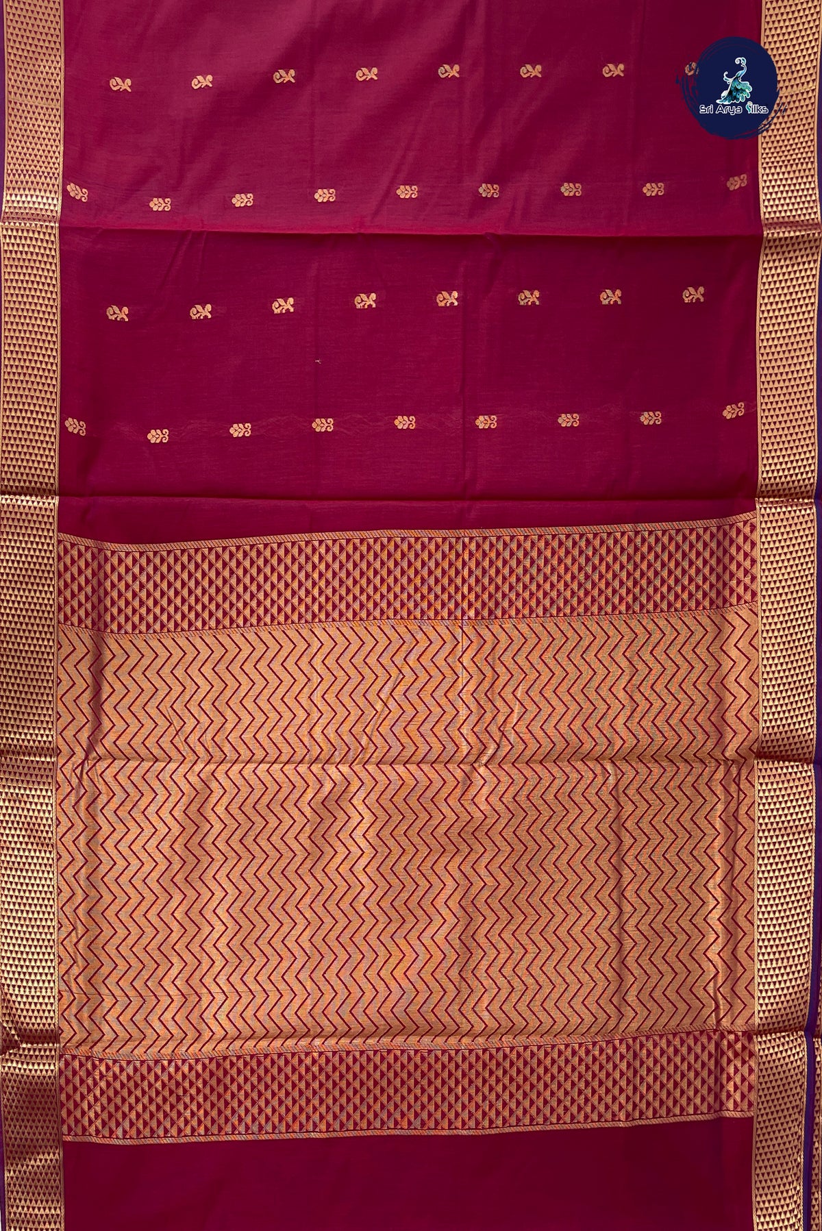 Pinkish Maroon Madisar Semi Silk Cotton Saree With Zari Buttas Pattern