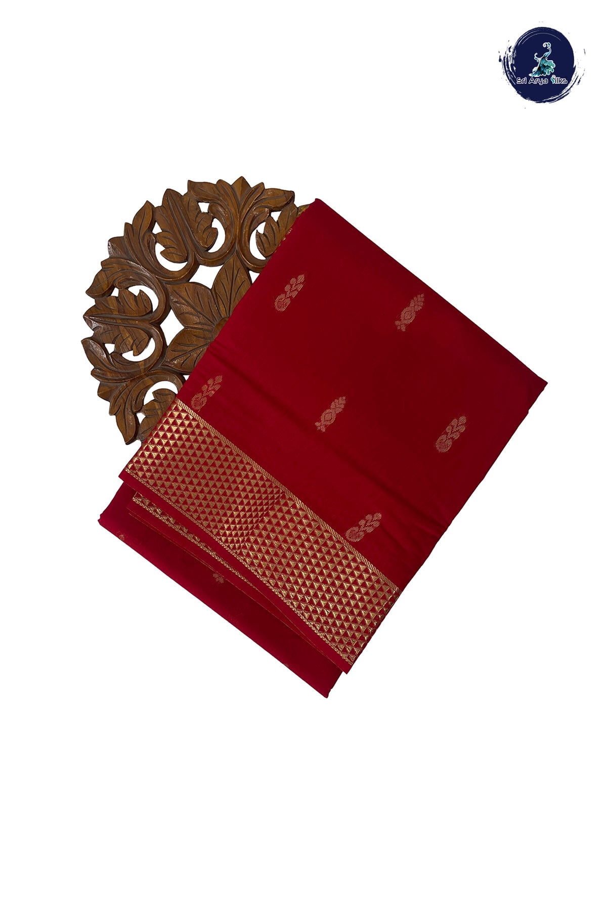 Red Madisar Semi Silk Cotton Saree With Zari Buttas Pattern