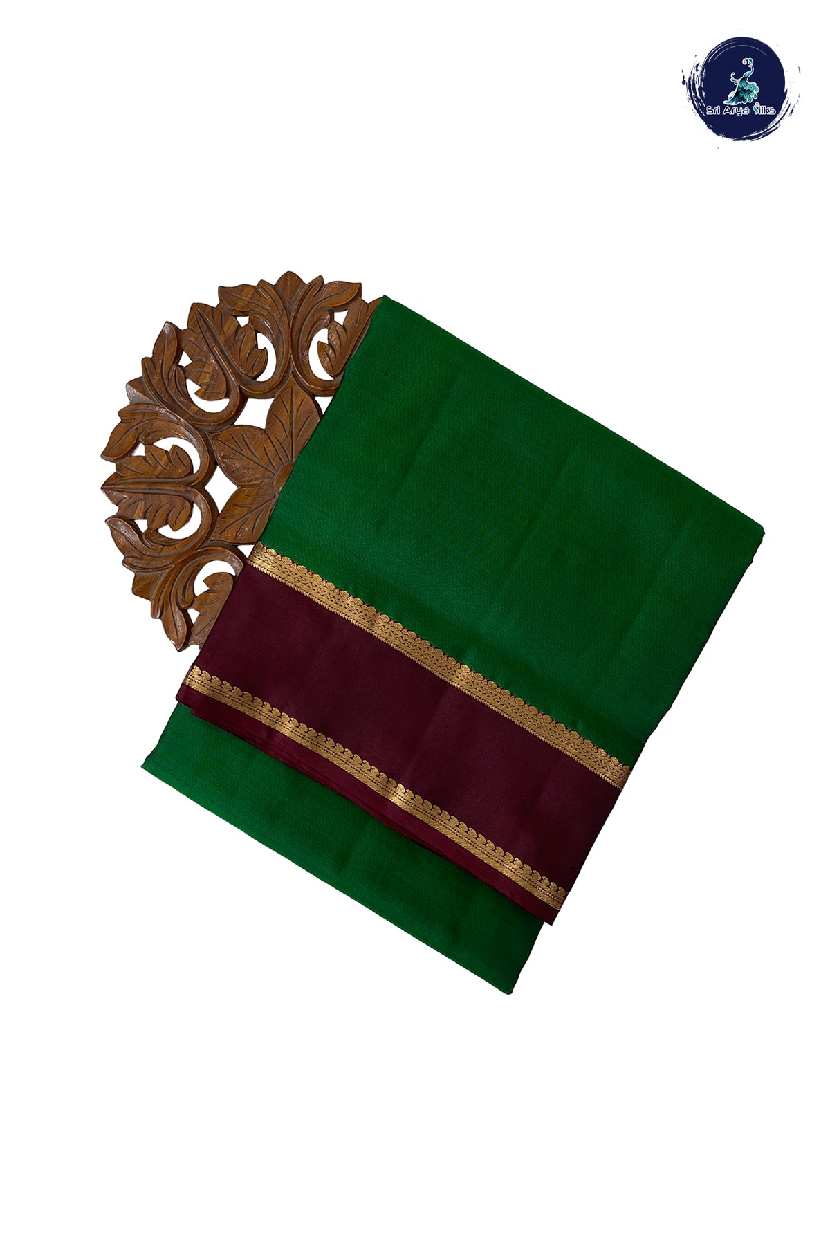 Dark Green Madisar 10 Yards Silk Saree With Doria Lines Pattern