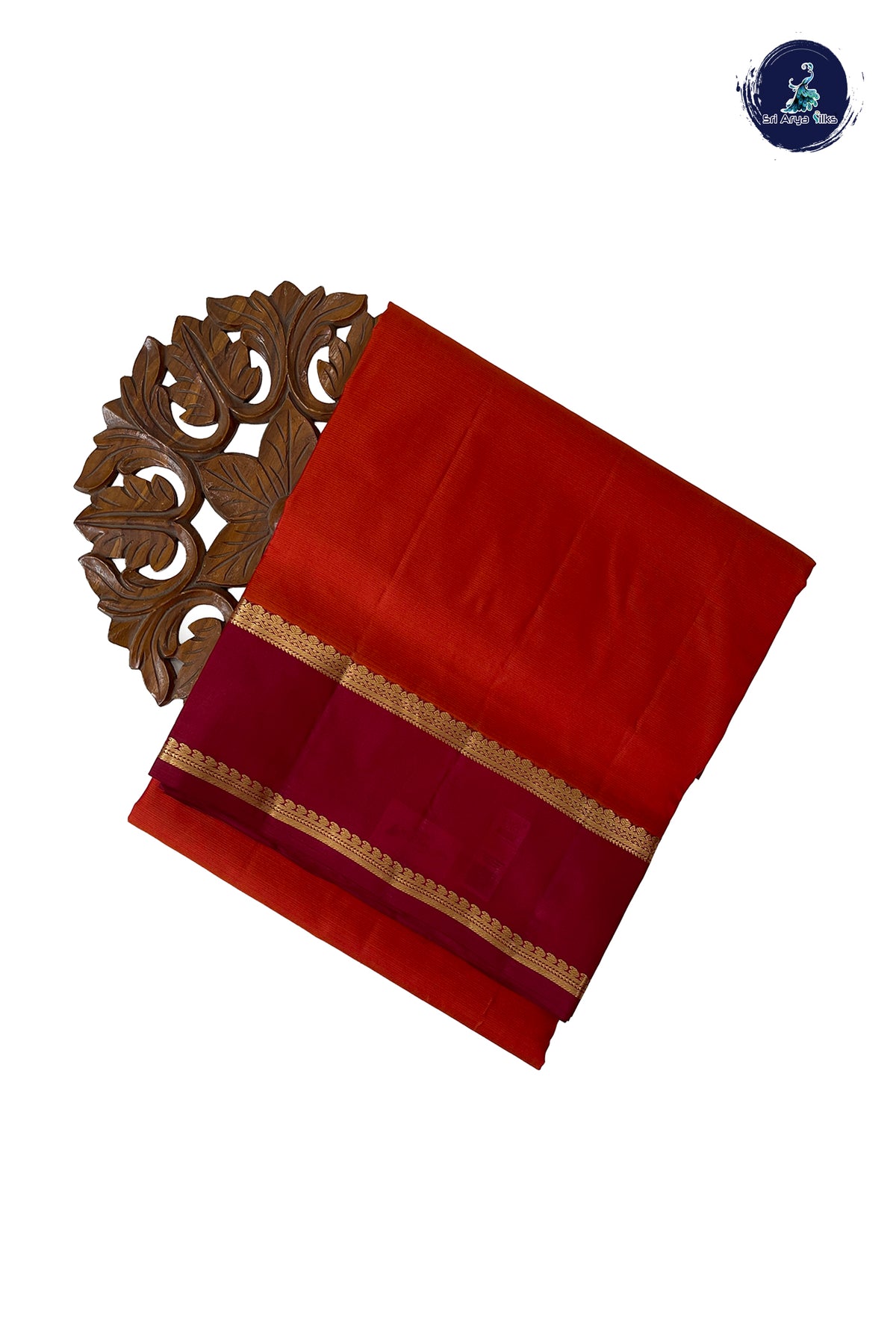 Orange Madisar 10 Yards Silk Saree With Doria Lines Pattern