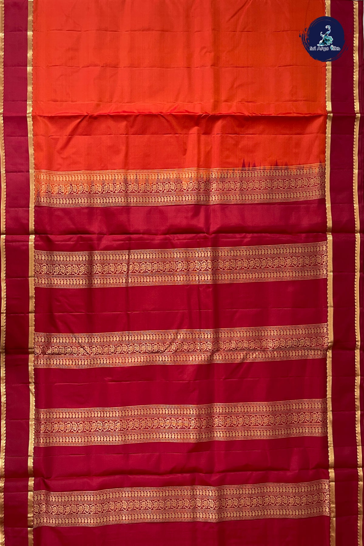 Orange Madisar 10 Yards Silk Saree With Doria Lines Pattern