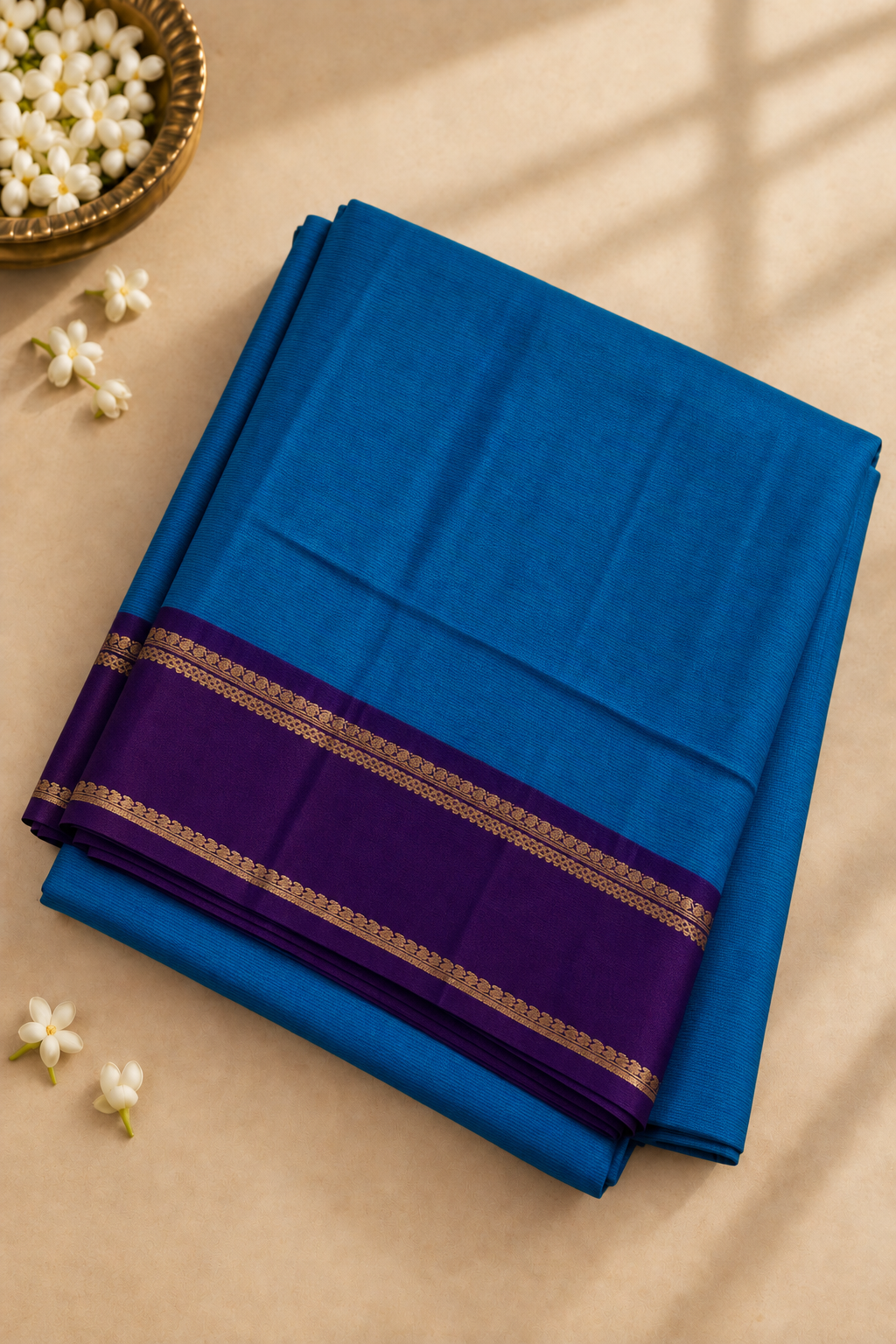 Dual Tone Blue Madisar 10 Yards Silk Saree With Doria Lines Pattern