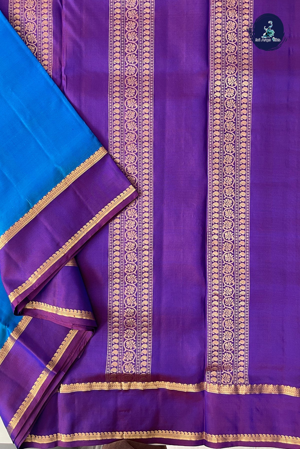 Dual Tone Blue Madisar 10 Yards Silk Saree With Doria Lines Pattern