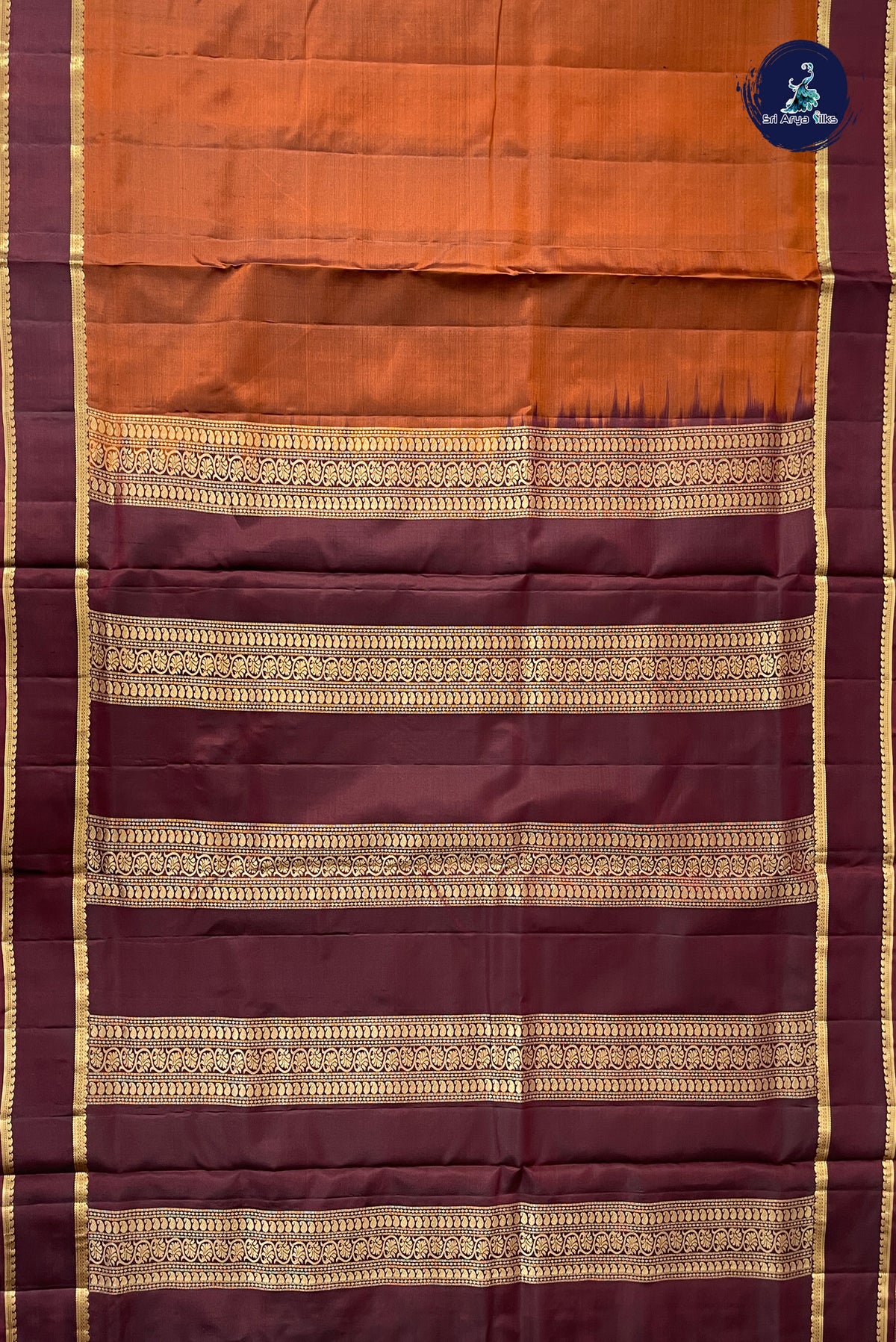 Rust Madisar 10 Yards Silk Saree With Doria Lines Pattern