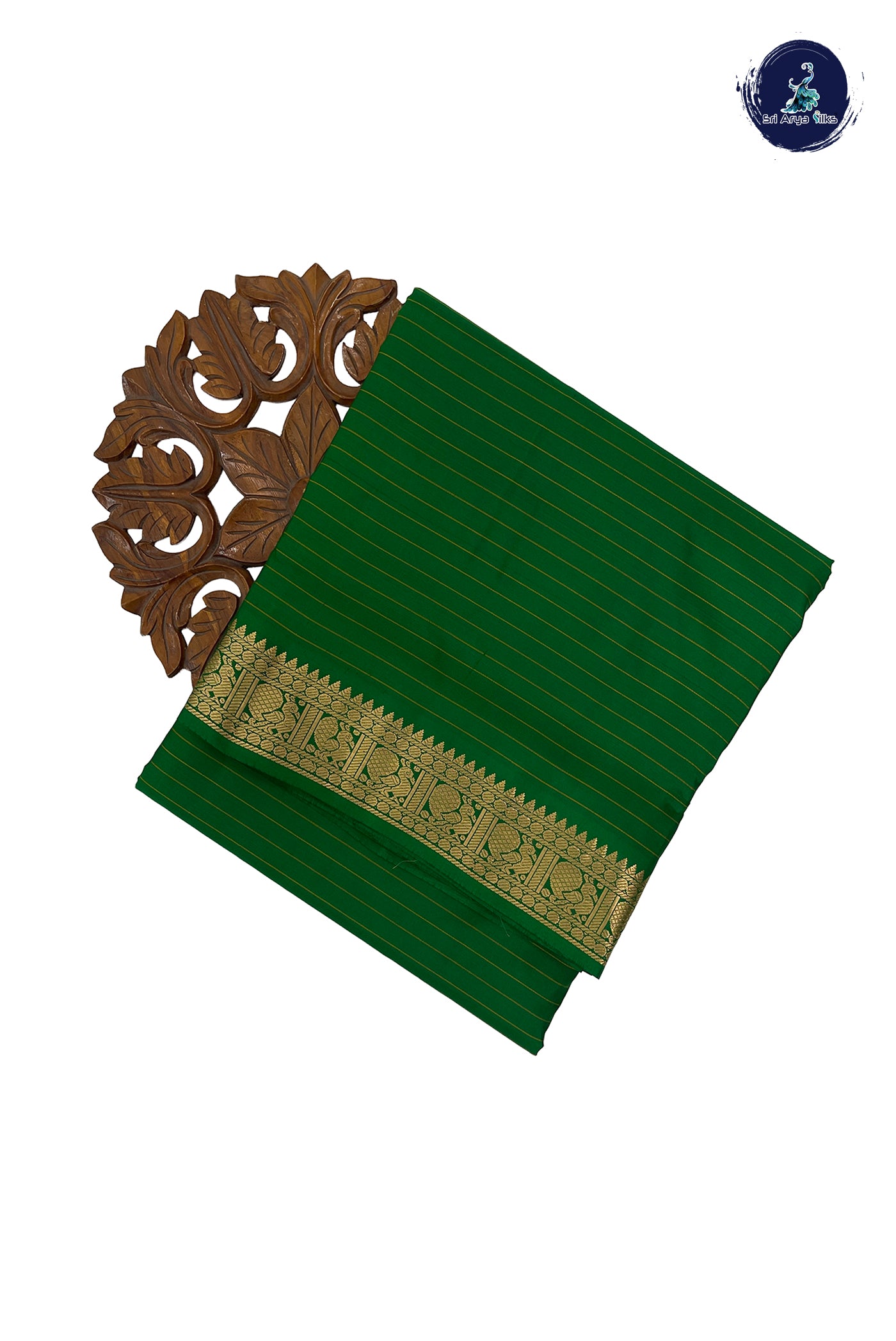 Green Madisar 10 Yards Silk Saree With Stripes Pattern