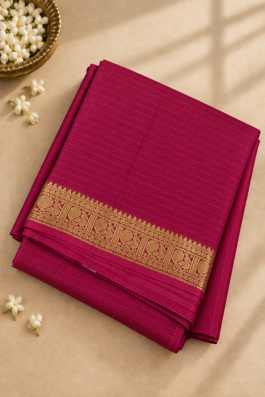 Pink Madisar 10 Yards Silk Saree With Stripes Pattern