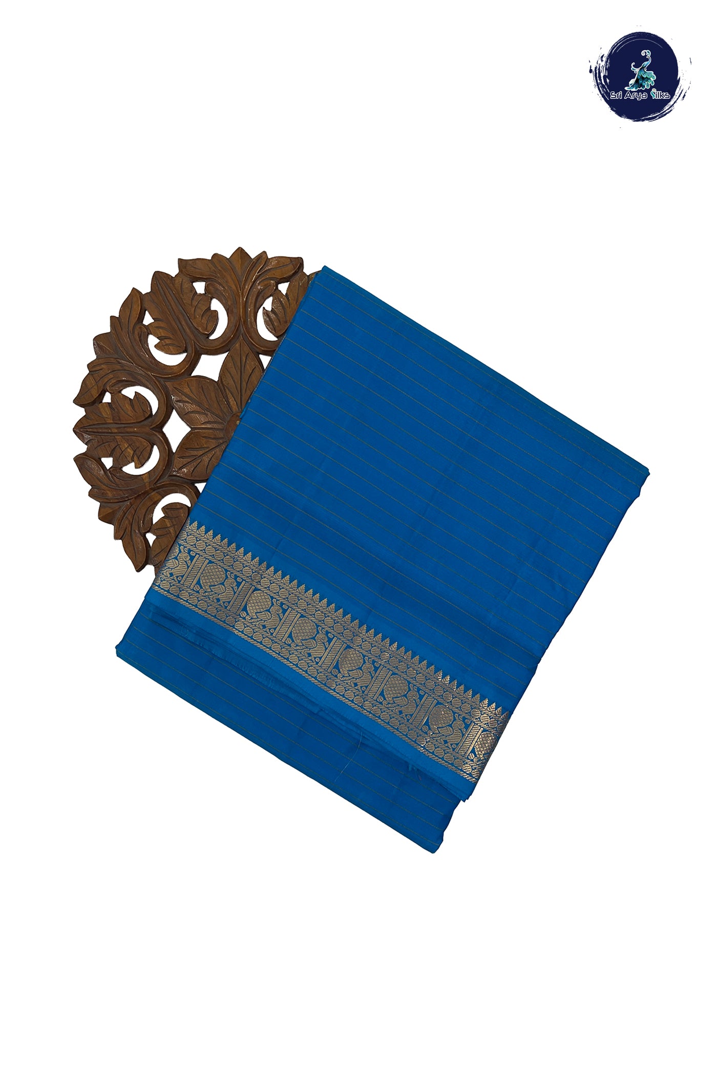 Copper Sulphate Blue Madisar 10 Yards Silk Saree With Stripes Pattern
