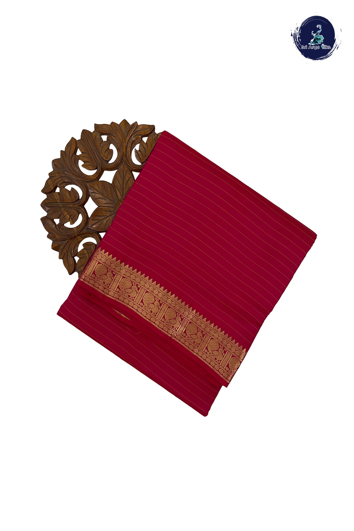 Dark Pink Madisar 10 Yards Silk Saree With Stripes Pattern