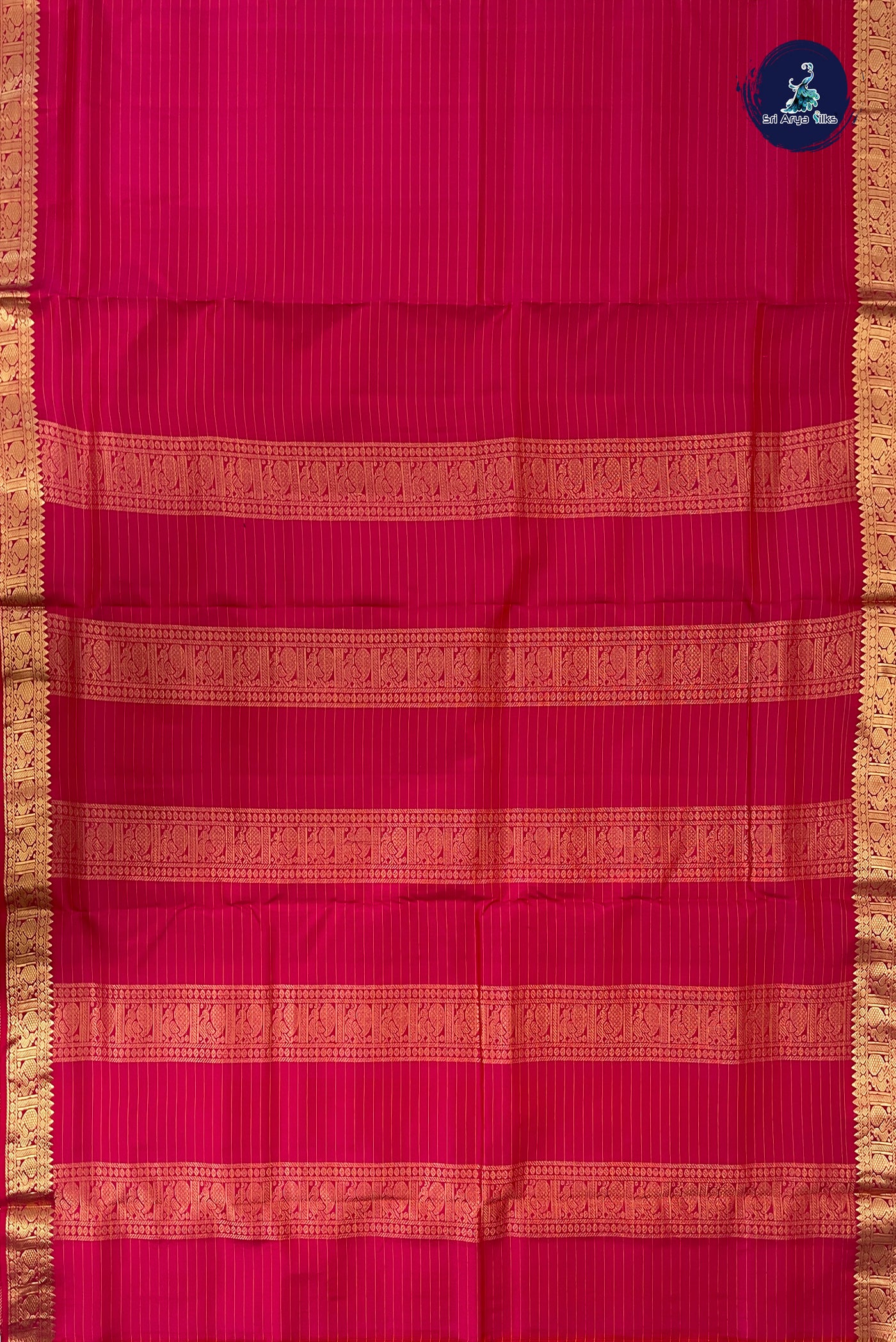 Dark Pink Madisar 10 Yards Silk Saree With Stripes Pattern