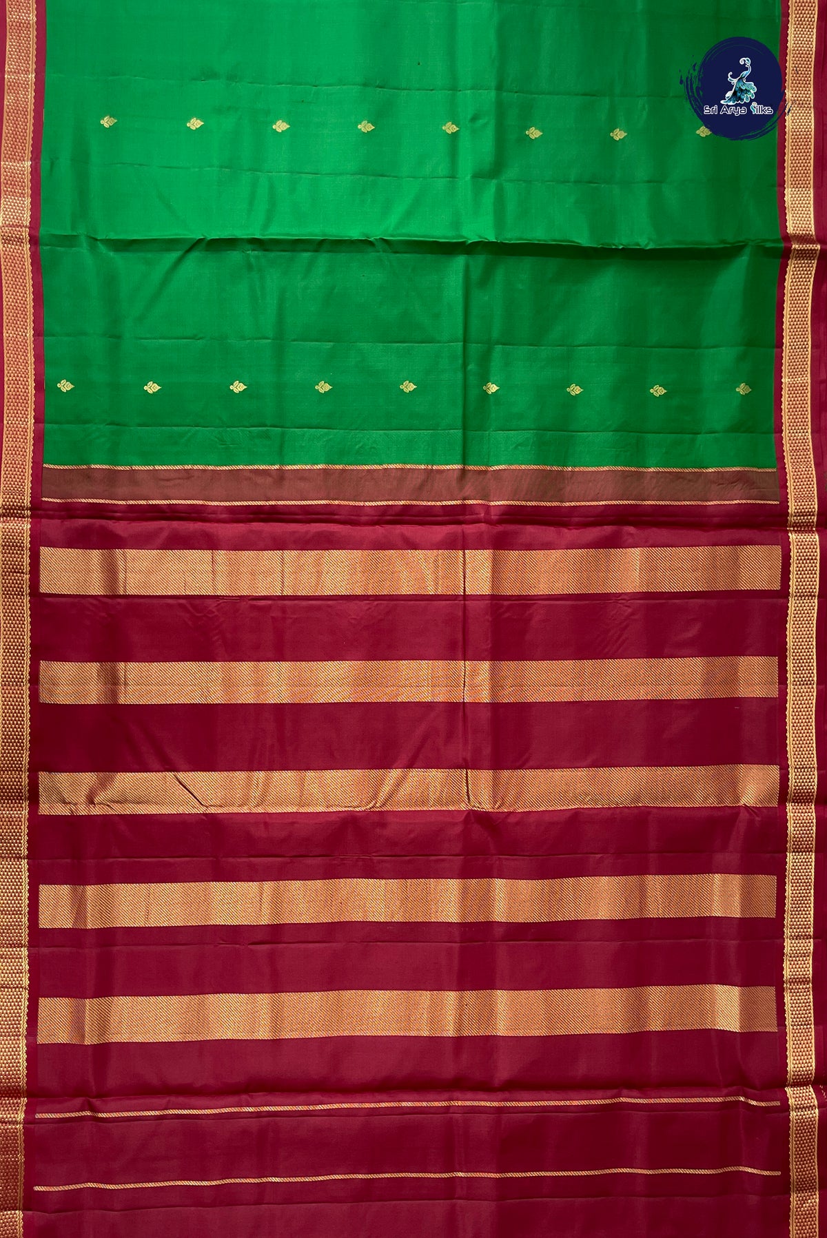 Green Madisar 10 Yards Silk Saree With Zari Buttas Pattern