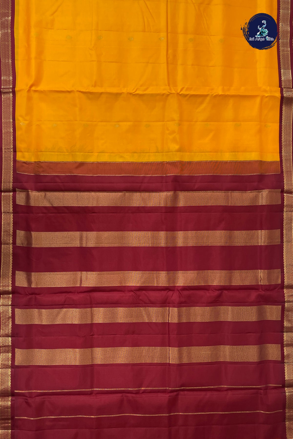 Mango Yellow Madisar 10 Yards Silk Saree With Zari Buttas Pattern